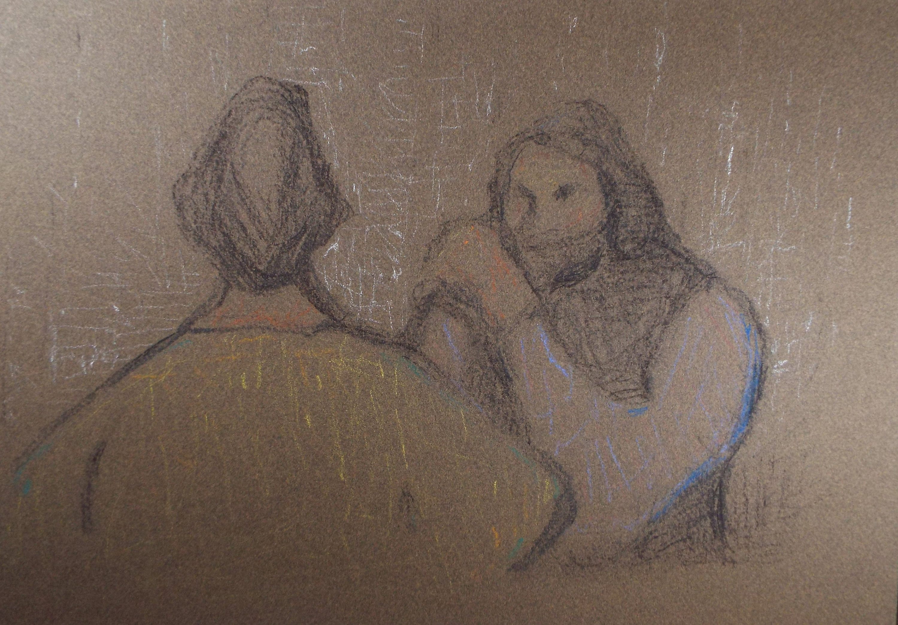 Original Pastel Drawing ,'Couple Talking', Circa 1990's, Mariota Bosanquet (1923-2022)