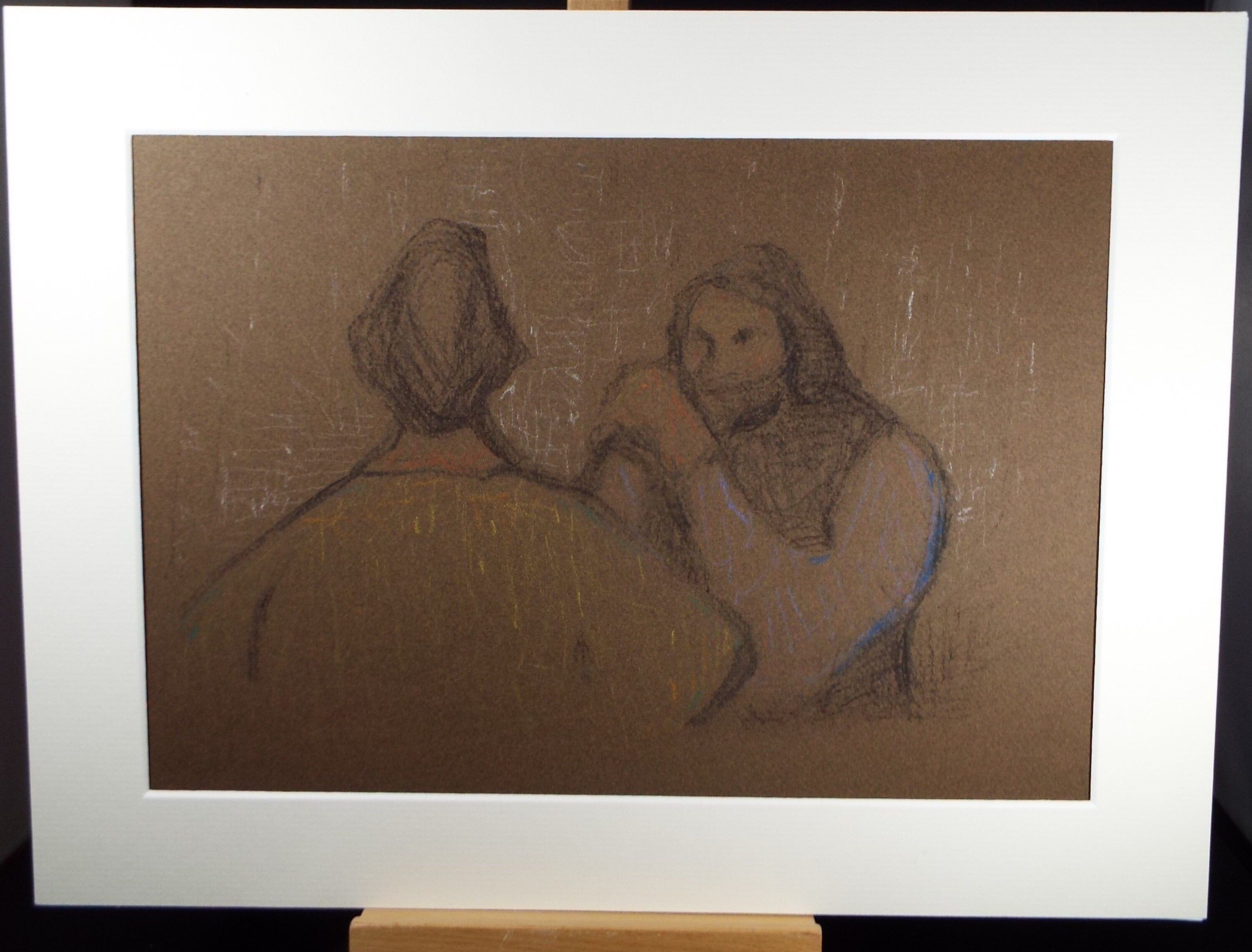 Original Pastel Drawing ,'Couple Talking', Circa 1990's, Mariota Bosanquet (1923-2022)