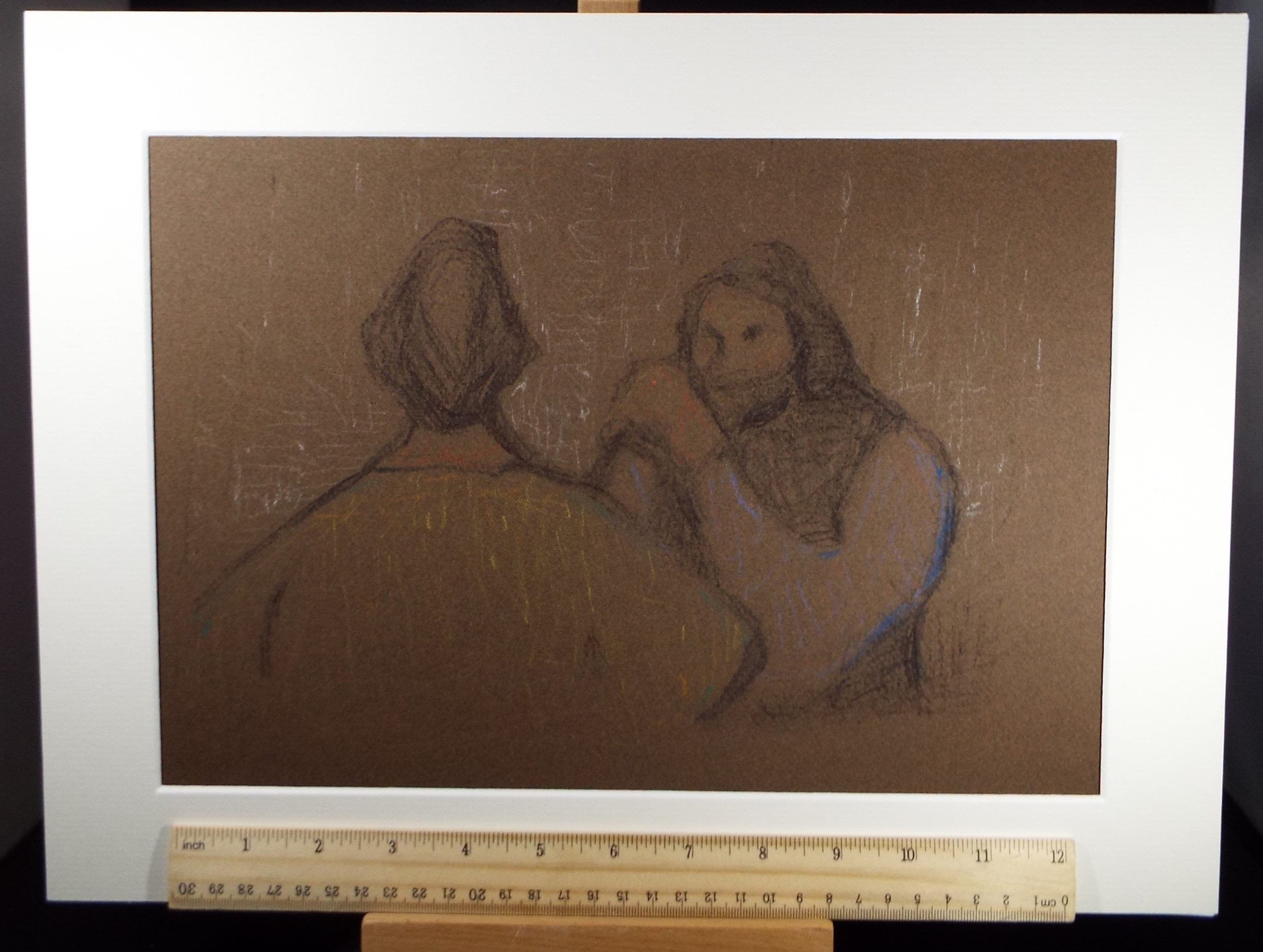 Original Pastel Drawing ,'Couple Talking', Circa 1990's, Mariota Bosanquet (1923-2022)