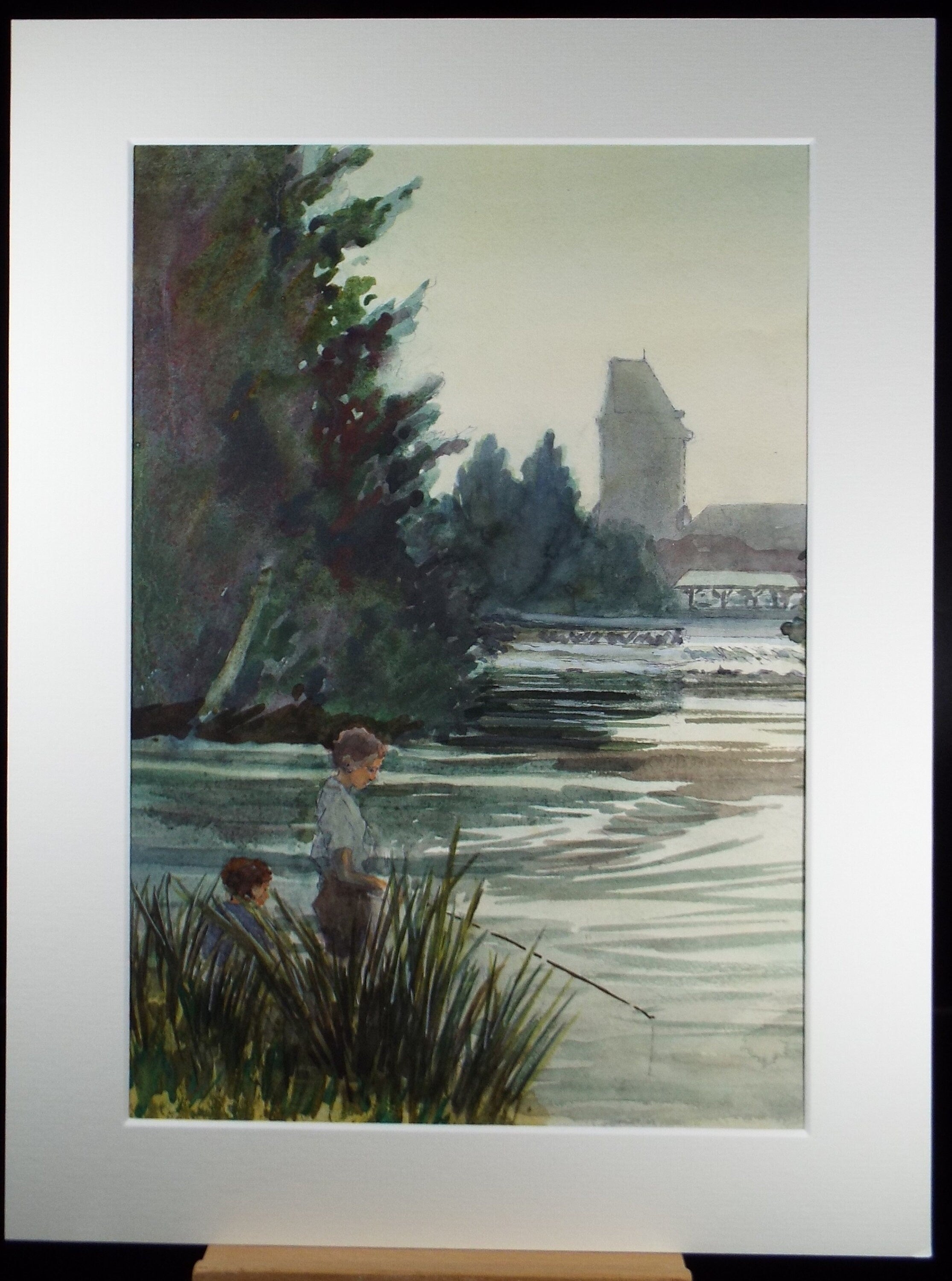 Original Watercolour, 'Boys Fishing',circa 1940's, Hilda Burford (1887-1957)