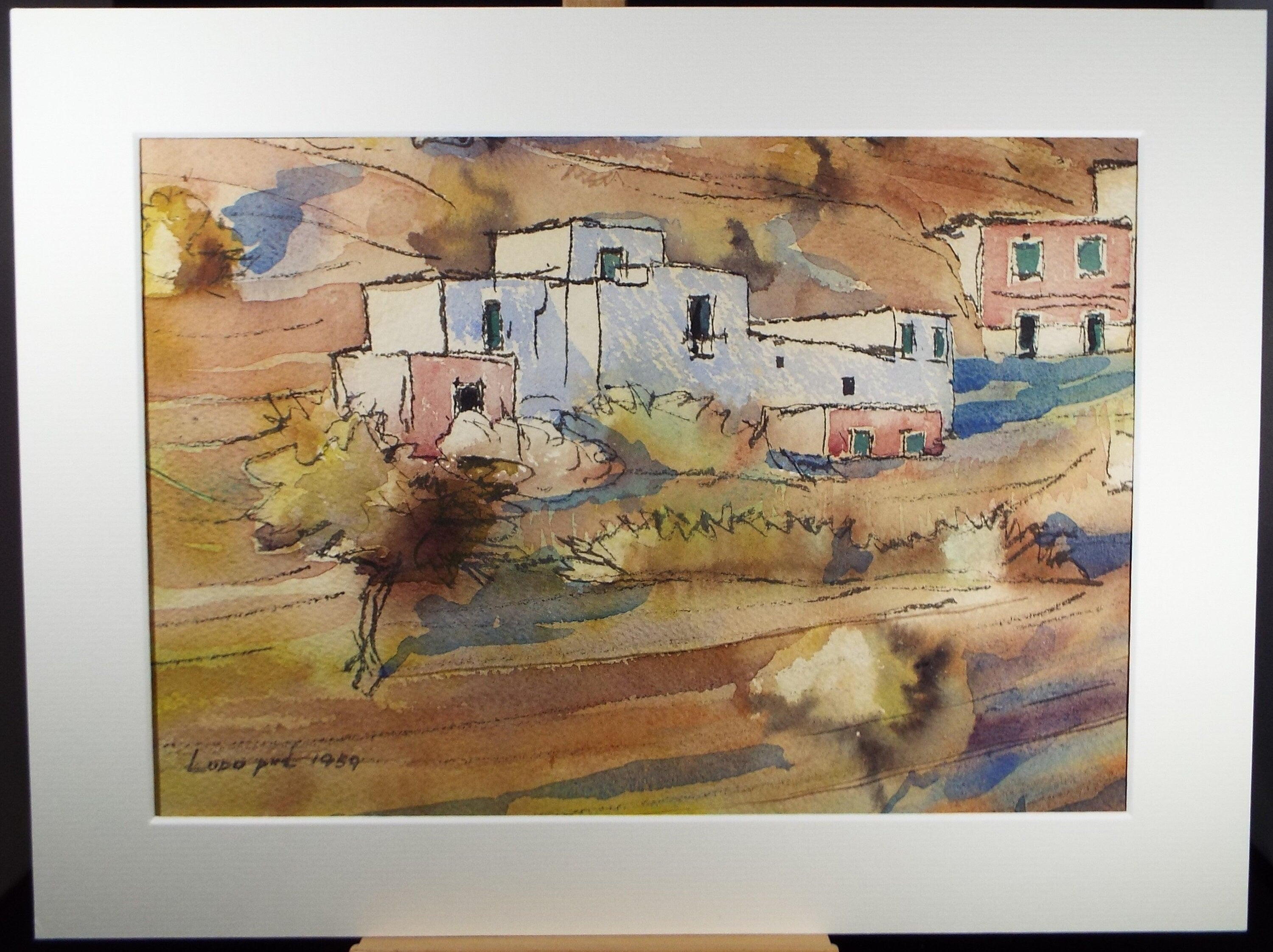 Original Watercolour, 'Greek Island', Dated 1959, Artist Unknown