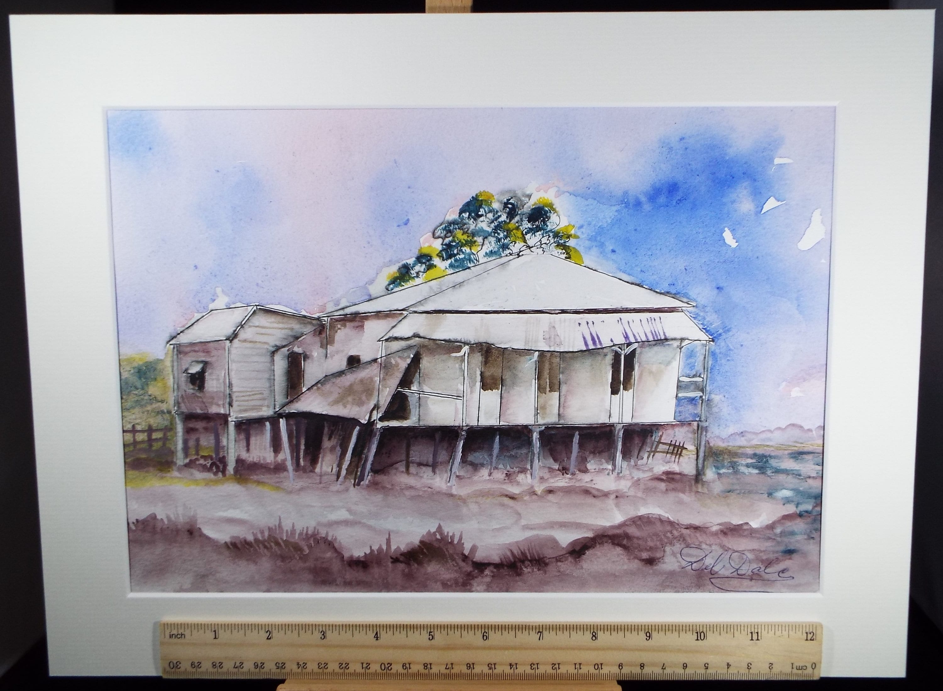 Original Watercolour, 'African Lodge',c1990's, Del Dale