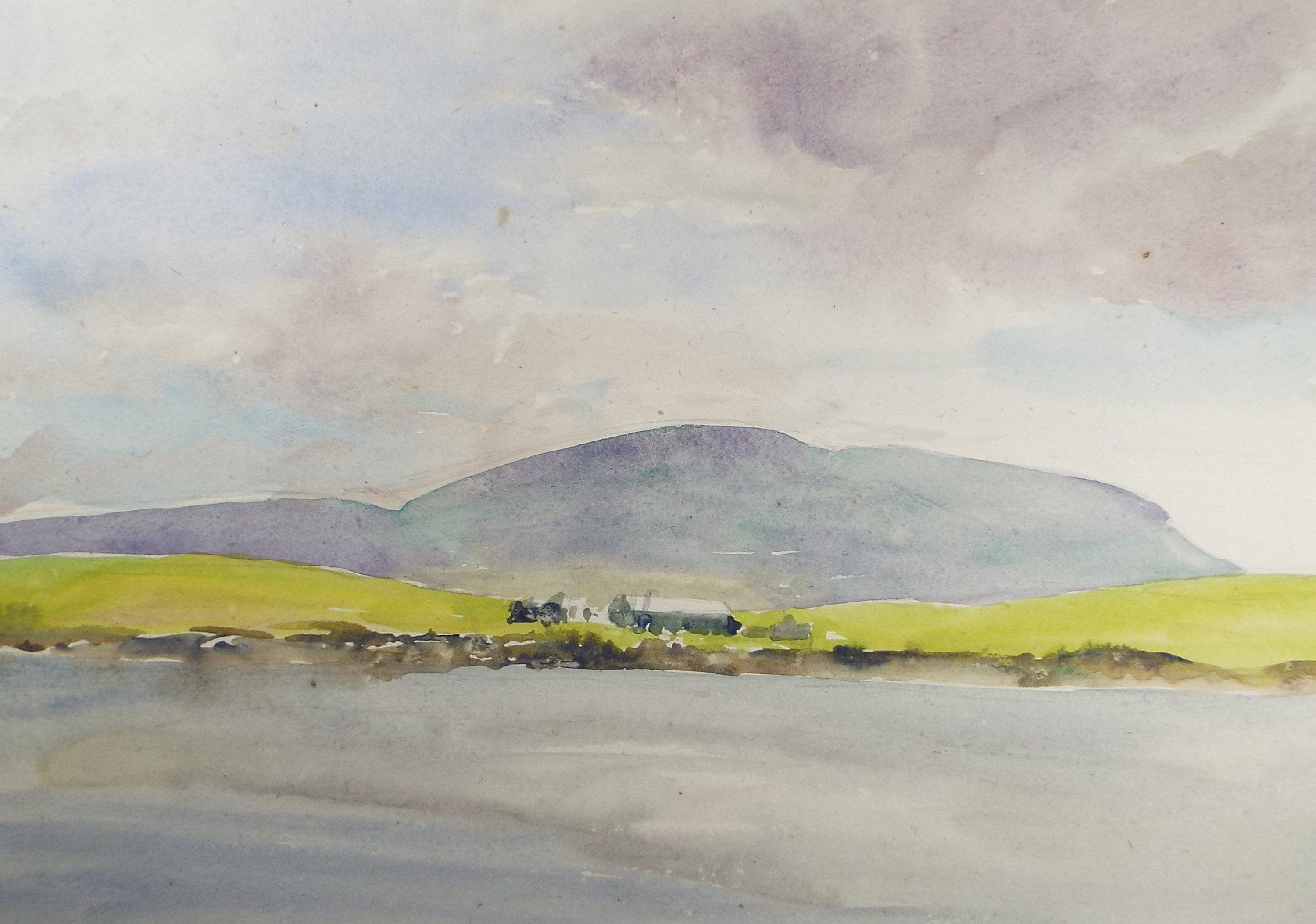 Original Watercolour, 'Coast with distant hills', Circa 1950's , Hilda Burford (1887-1957)