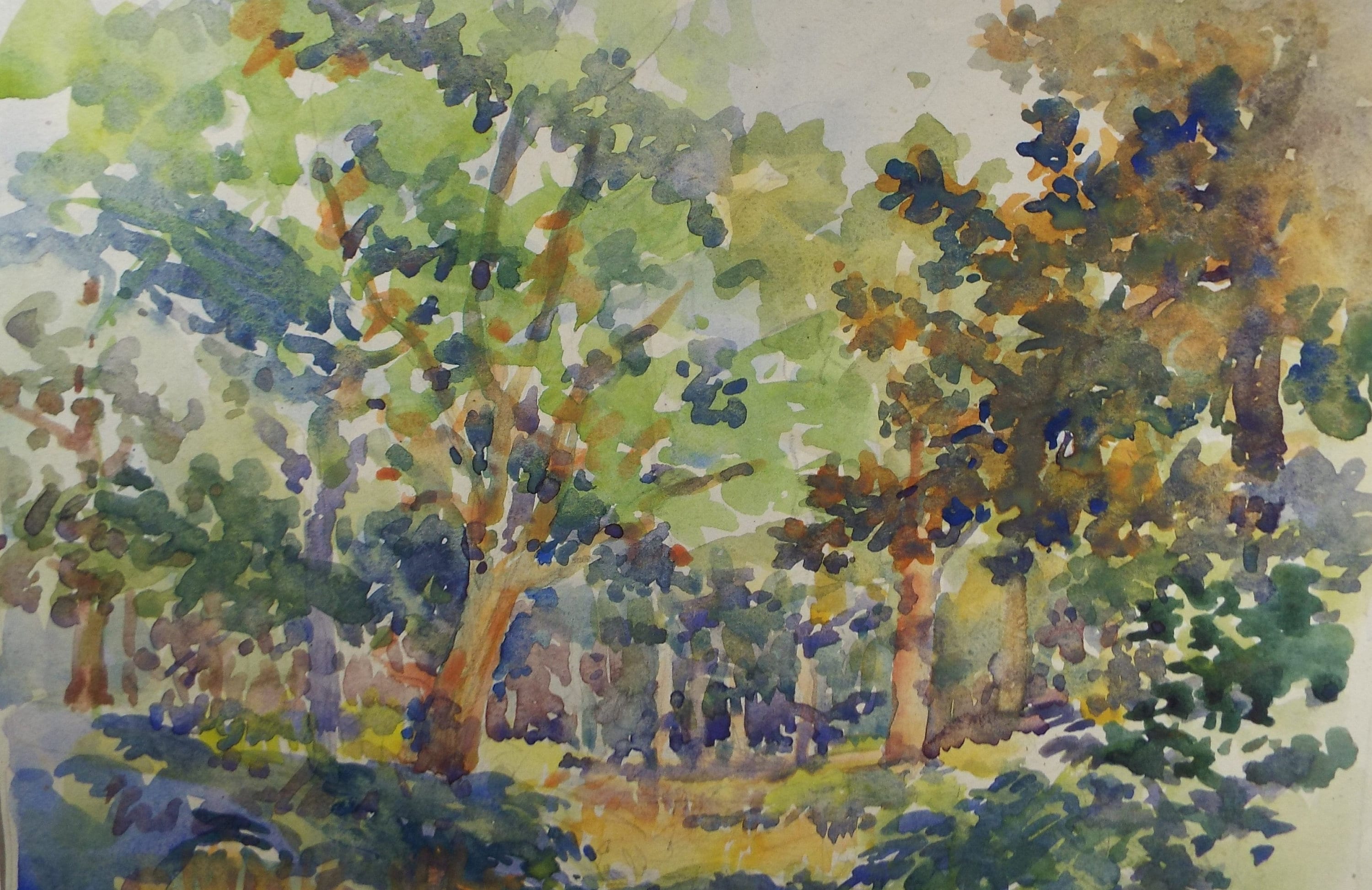 Original Watercolour, 'Trees in Spring Time', Circa 1950's , Hilda Burford (1887-1957)