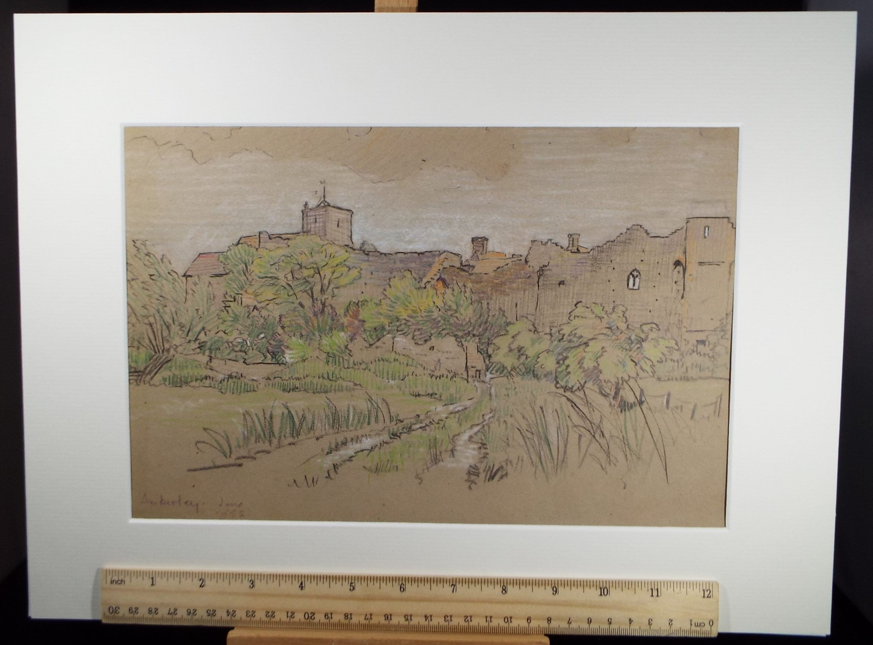 Original coloured Pencil, 'Amberley', Circa 1950's , Hilda Burford (1887-1957)