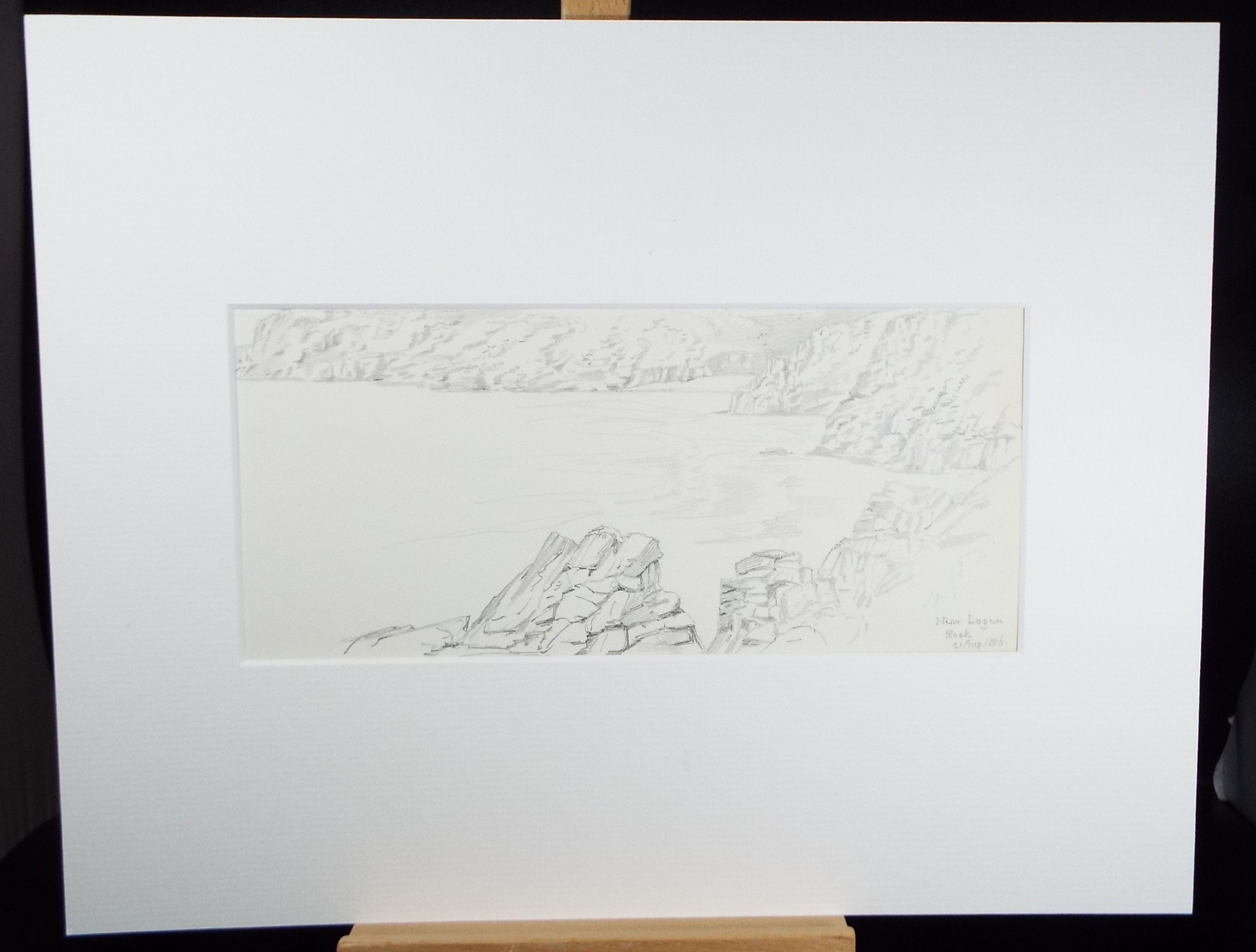 Original Pencil Drawing, 'Near Logan Rock' dated 1886, Artist unknown