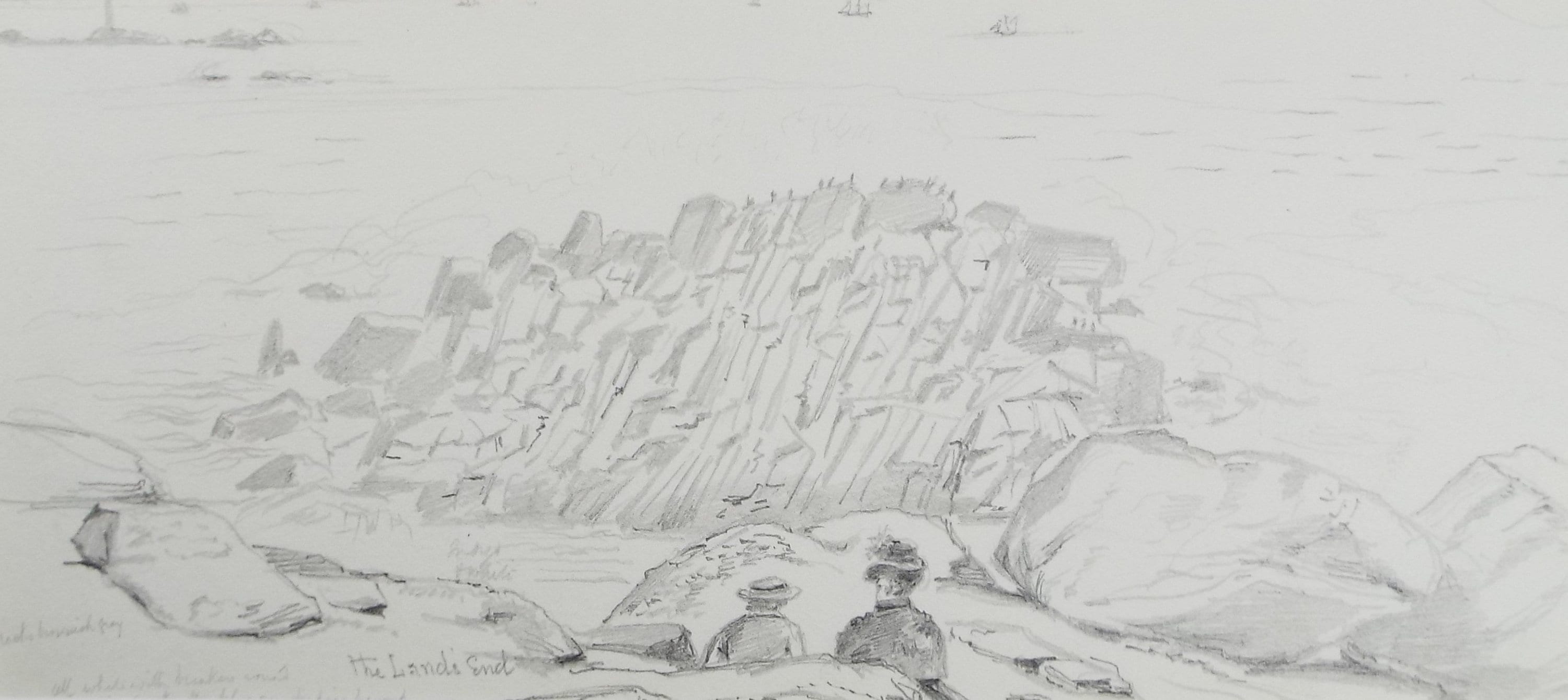 Original Pencil Drawing, 'Land's End' dated 1886, Artist unknown