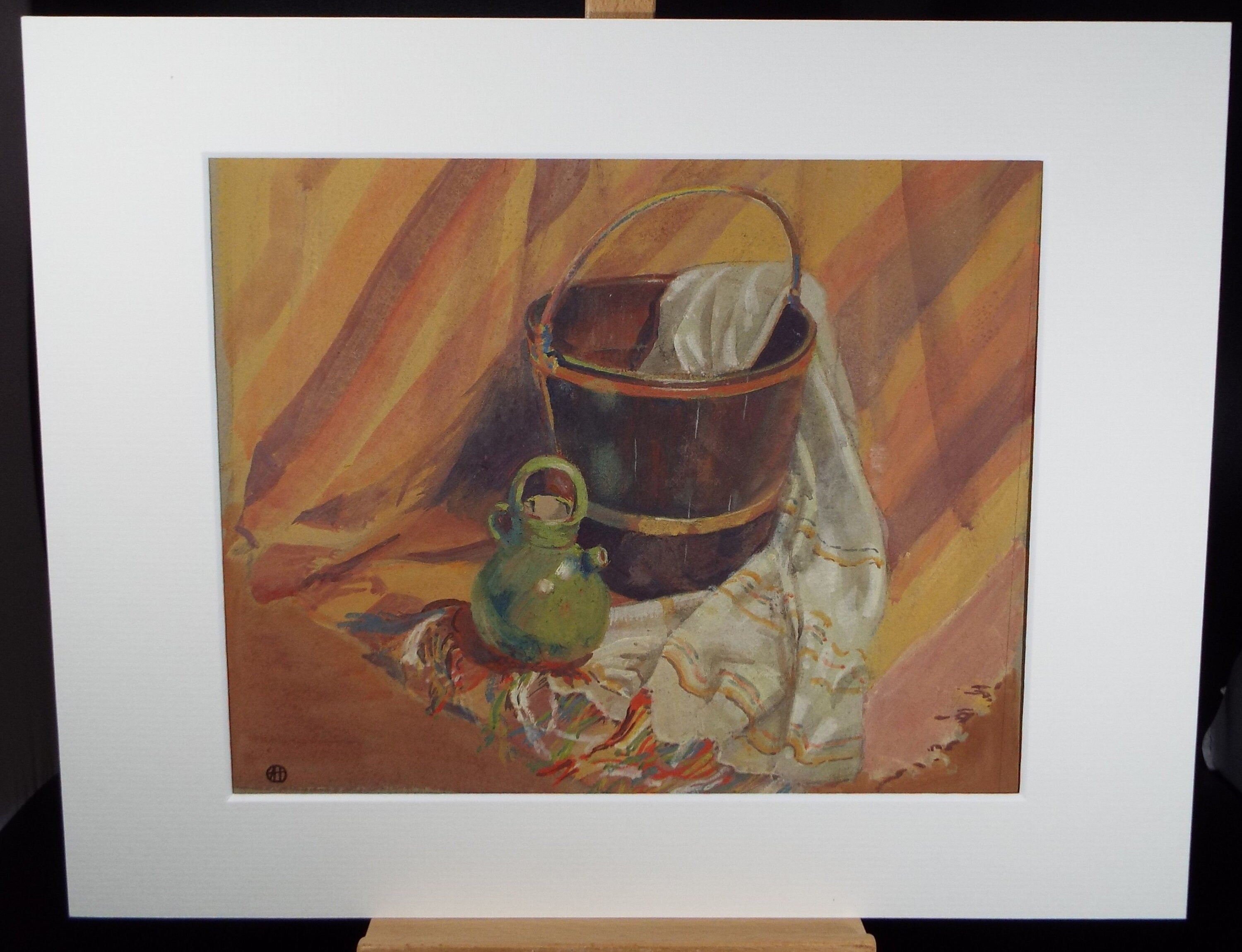 Original Watercolour Drawing, 'Still life of wooden bucket', circa 1950's , Artist Unknown