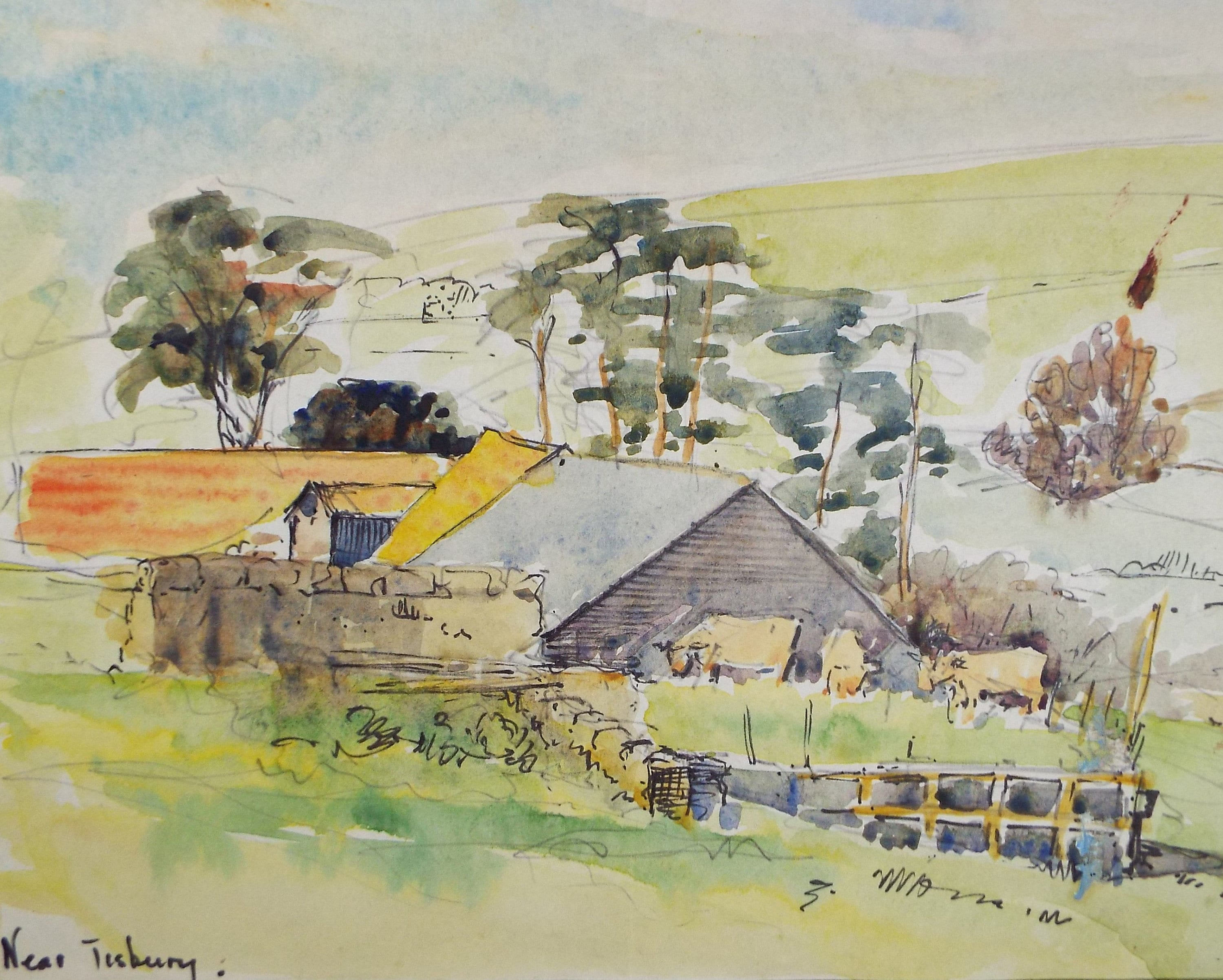 Original Watercolour, 'Near Tisbury', Circa 1950's , Hilda Burford (1887-1957)