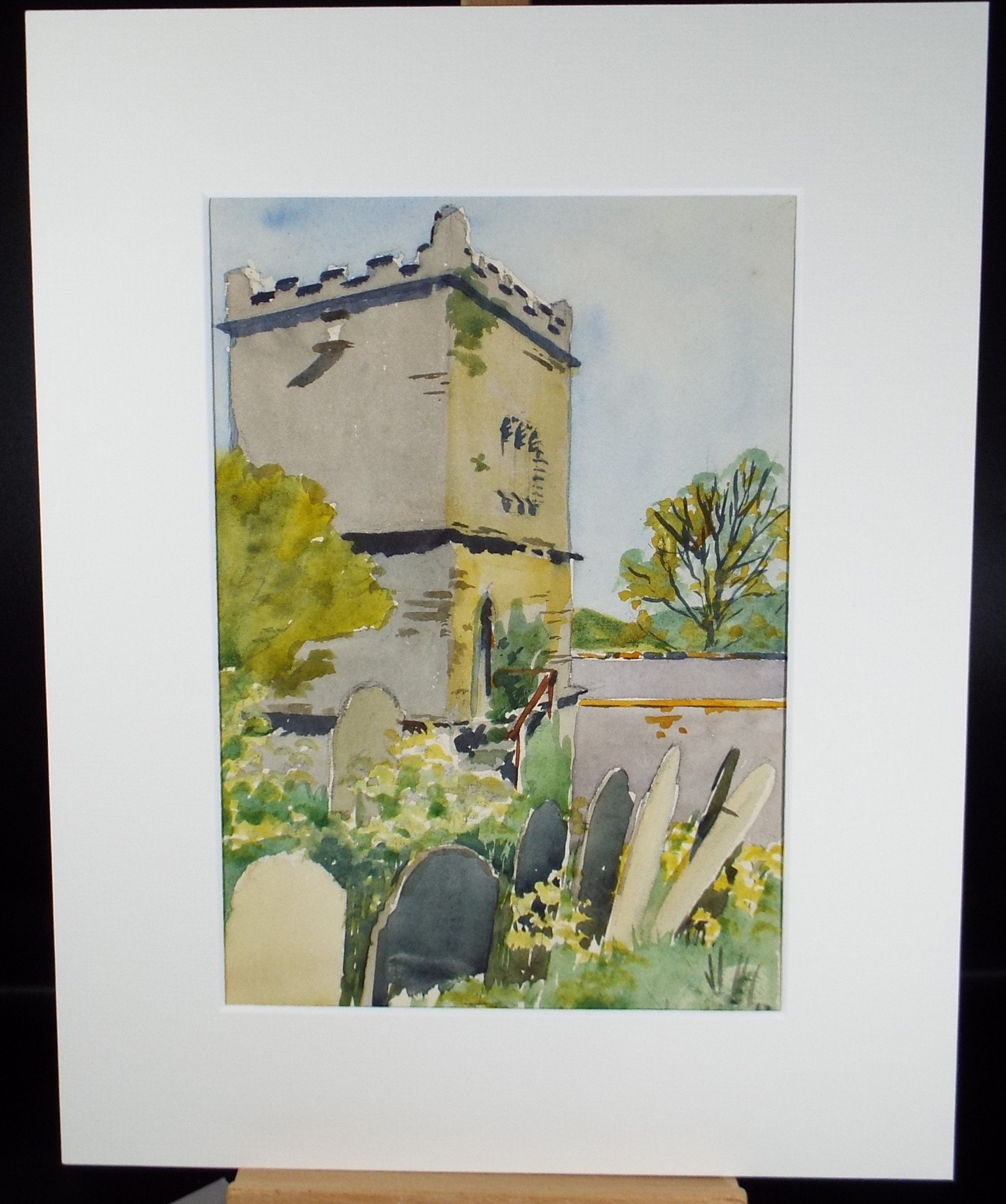 Original Watercolour, 'Church & Church Yard', c1950, Hilda Burford (1997-1957)