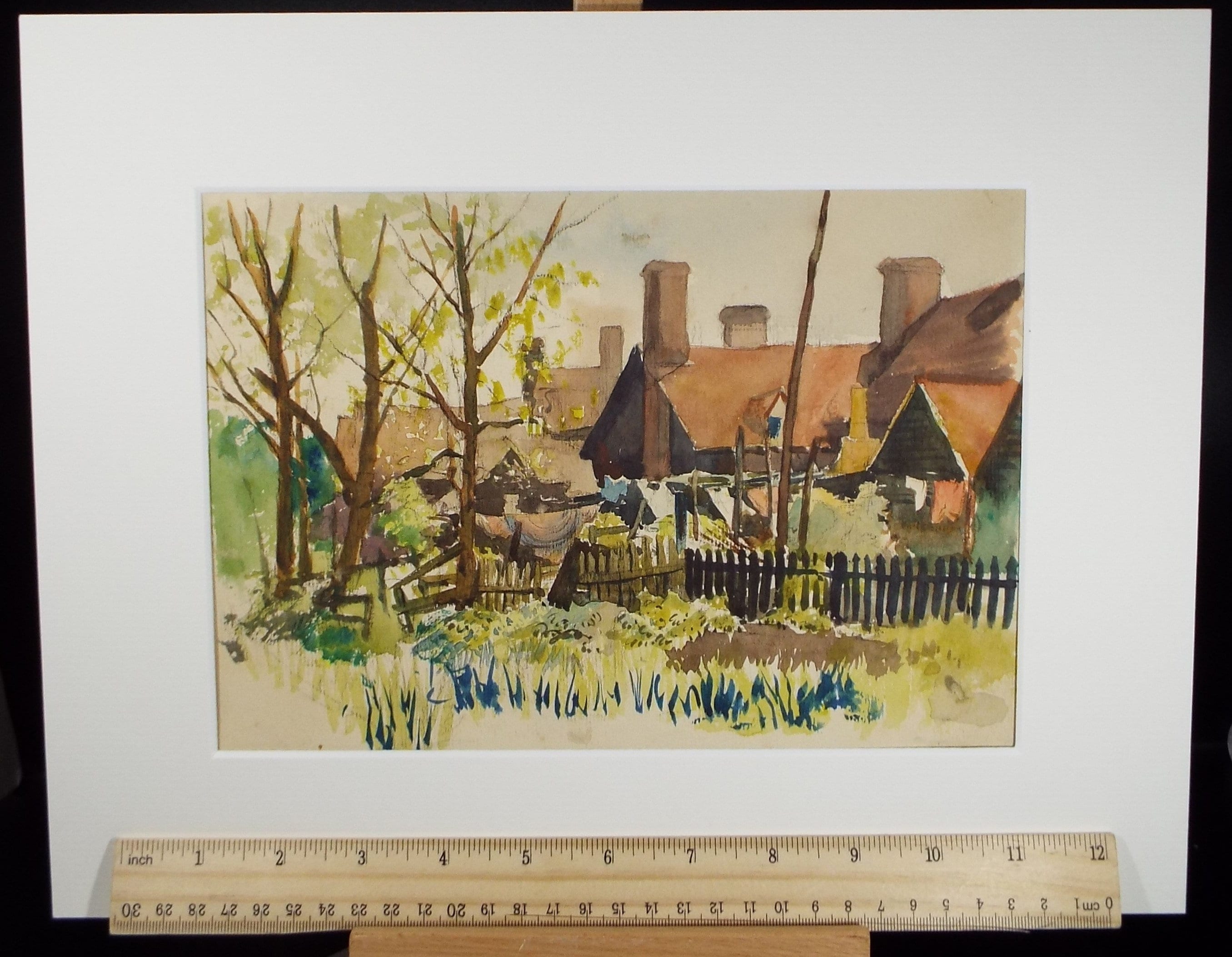 Original Watercolour on Paper, 'Village Houses', circa 1950's, Hilda Burford (1887-1957)