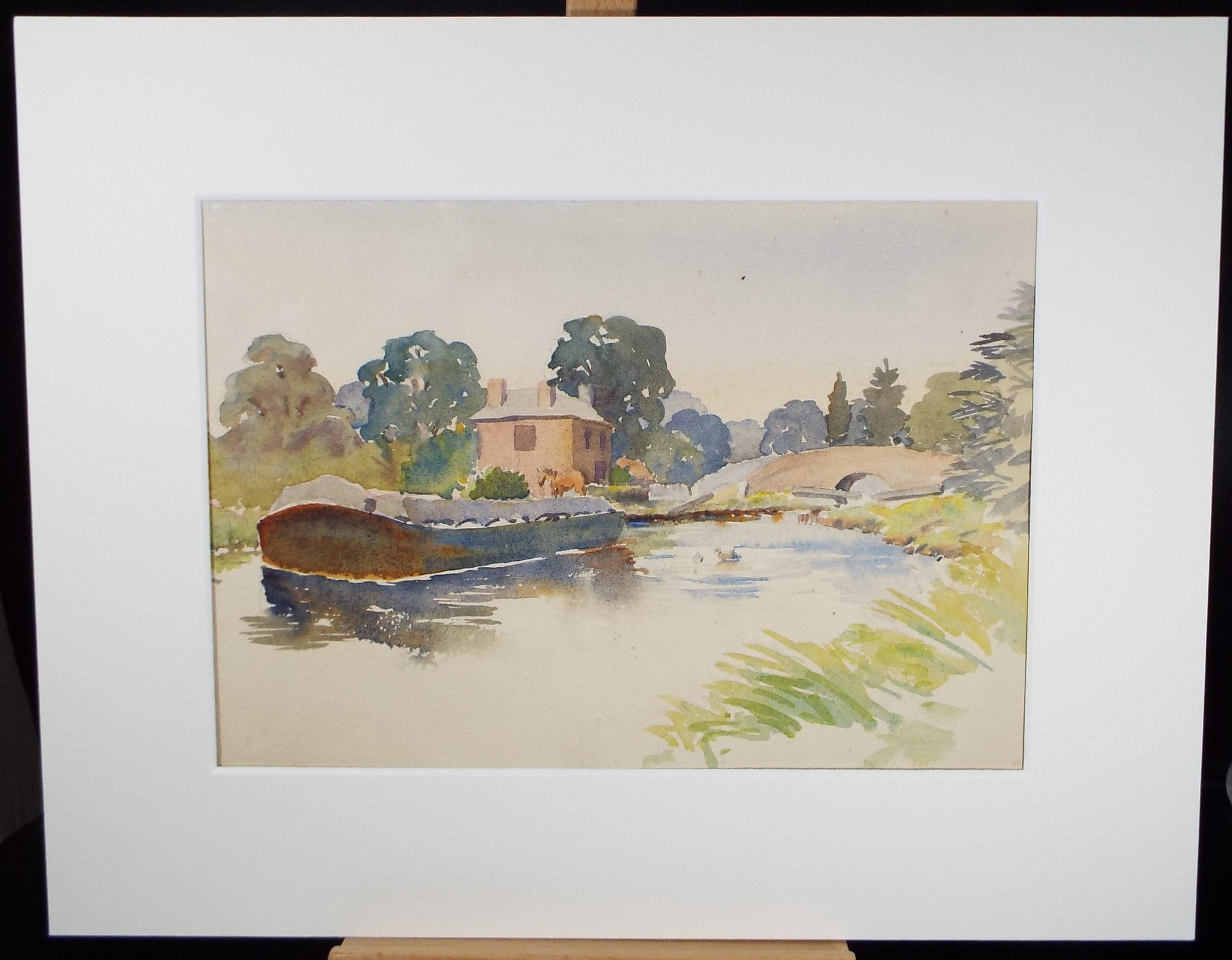 Original Watercolour on Paper, 'Barge on the River', circa 1950's, Hilda Burford (1887-1957)