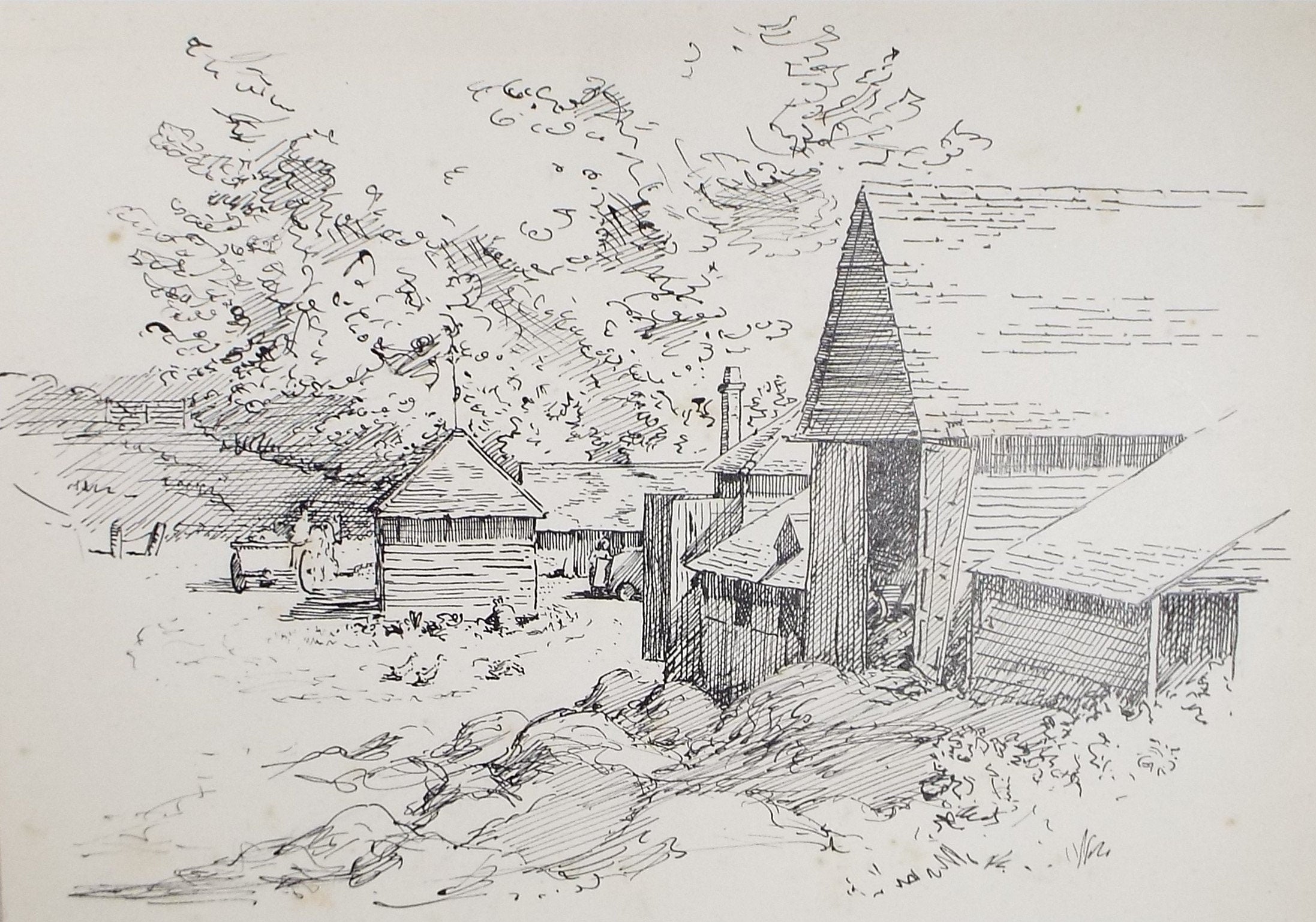 Original Pen & Ink Sketch,'Middle Culham Farm, nr. Marlow', Hilda Burford (1887-1957)