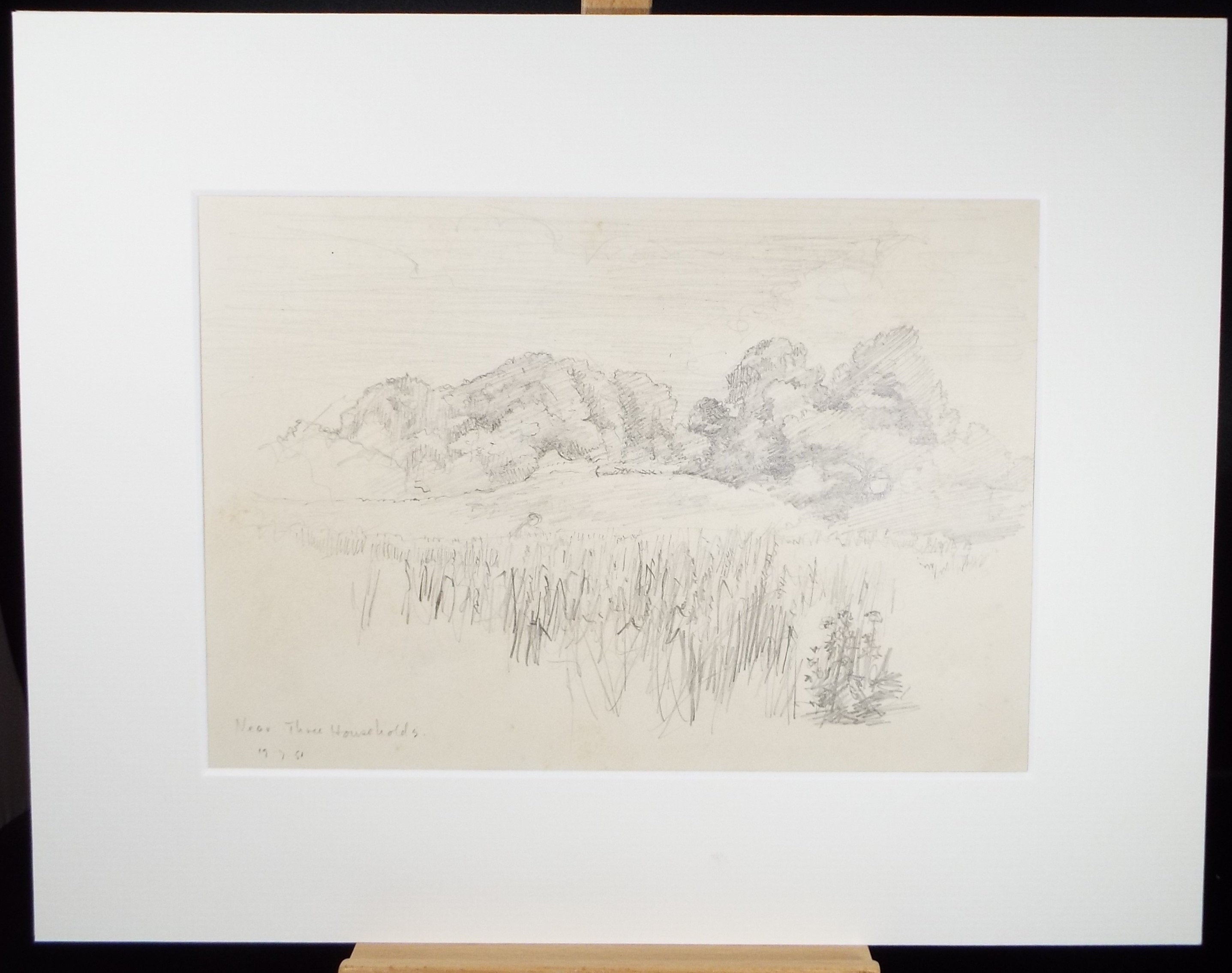 Original Pencil, 'Marshland with woods beyond', Circa 1950's , Hilda Burford (1887-1957)