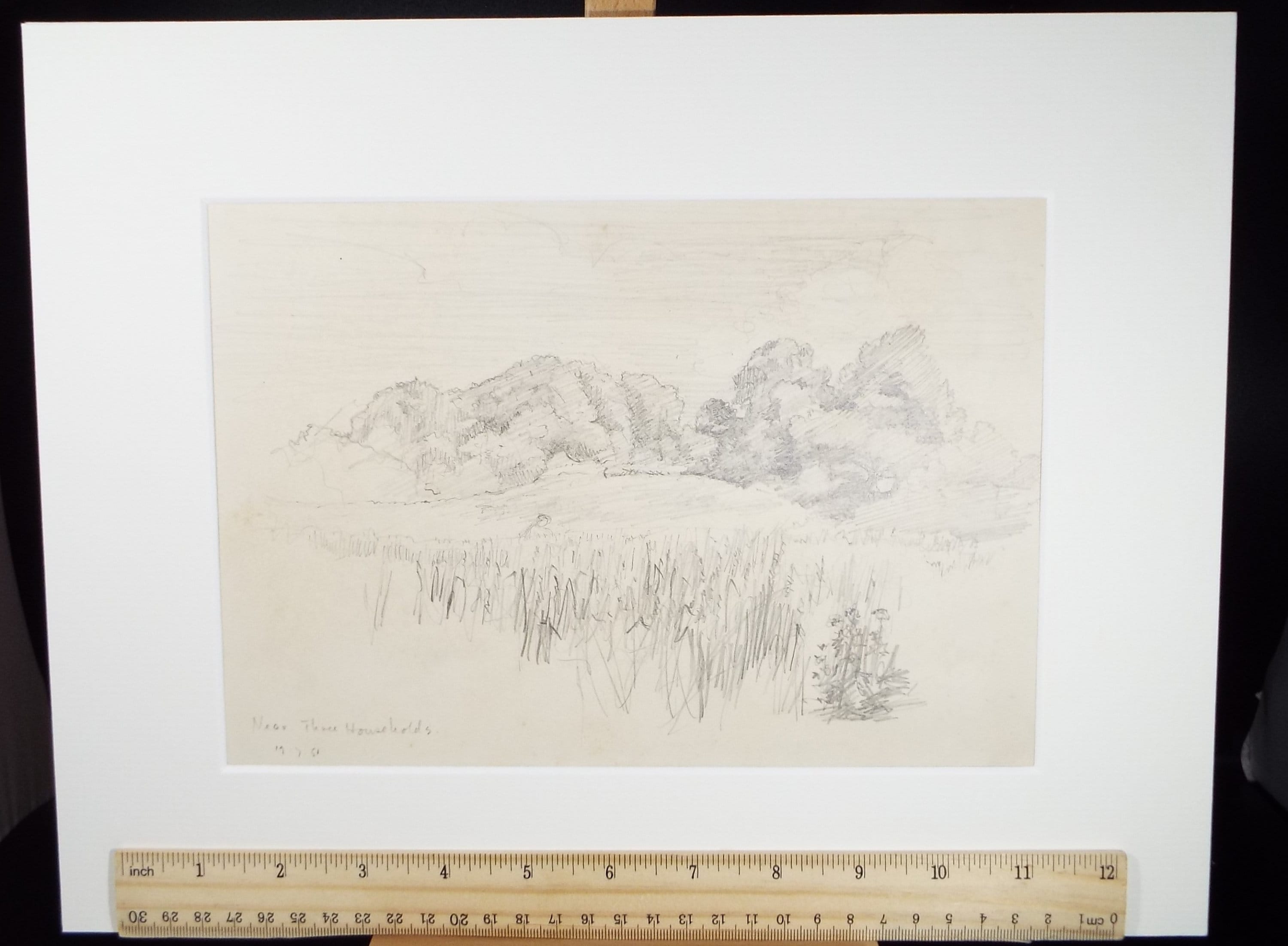 Original Pencil, 'Marshland with woods beyond', Circa 1950's , Hilda Burford (1887-1957)