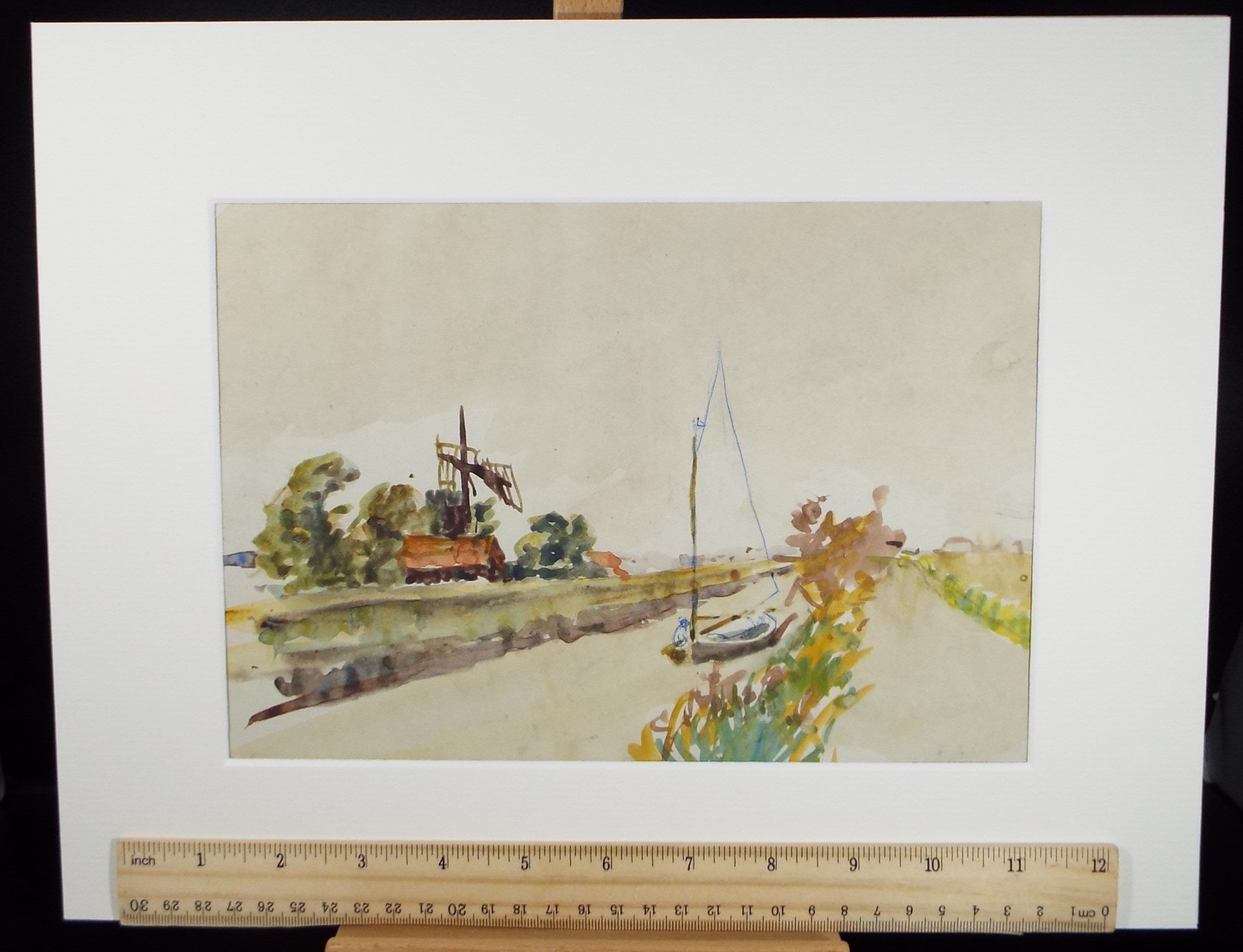 Original Watercolour on Paper, 'Boat on the Canal', circa 1950's, Hilda Burford (1887-1957)