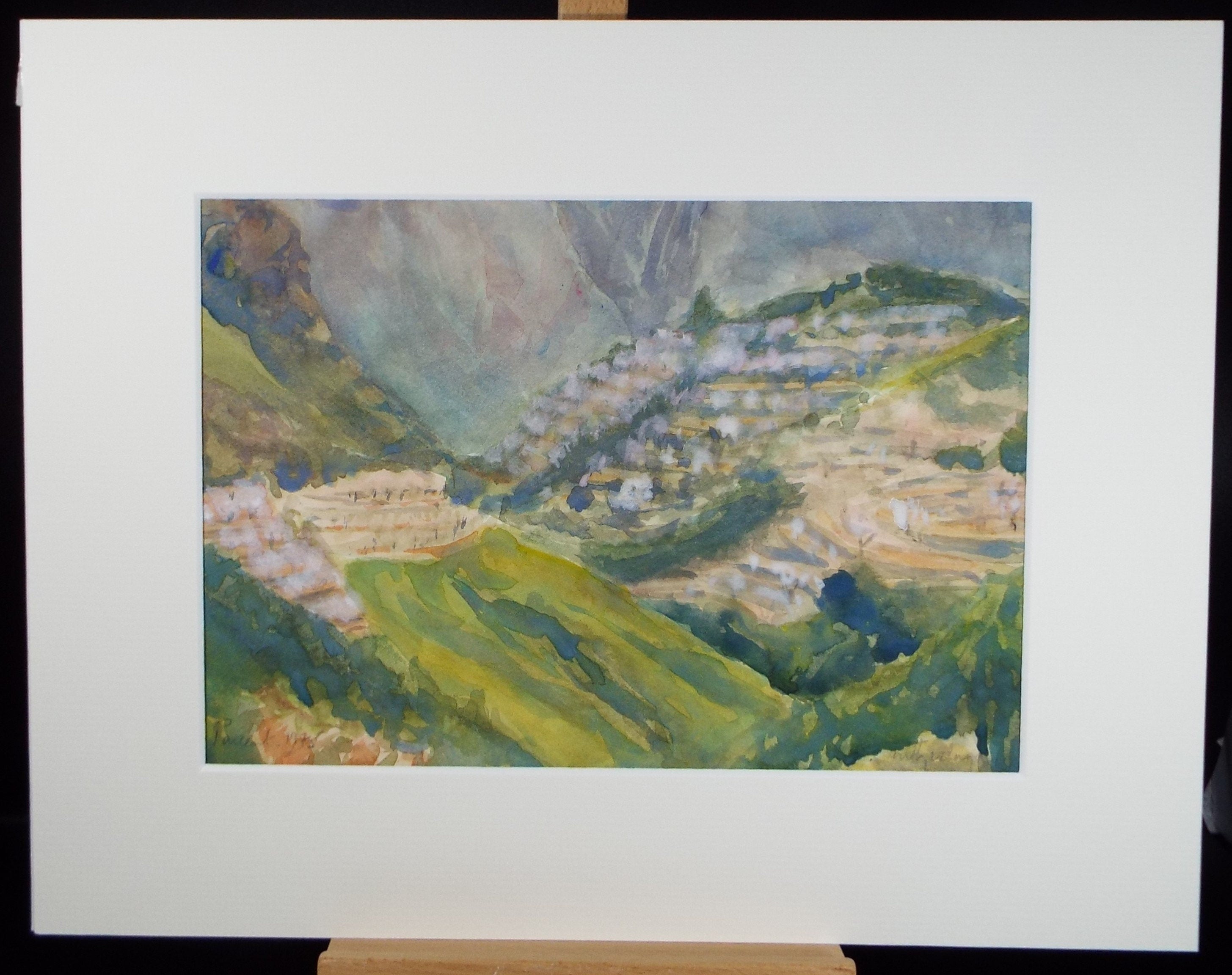 Original Watercolour, ' Hillside Village', circa 1990's, Dorothy Litherland.