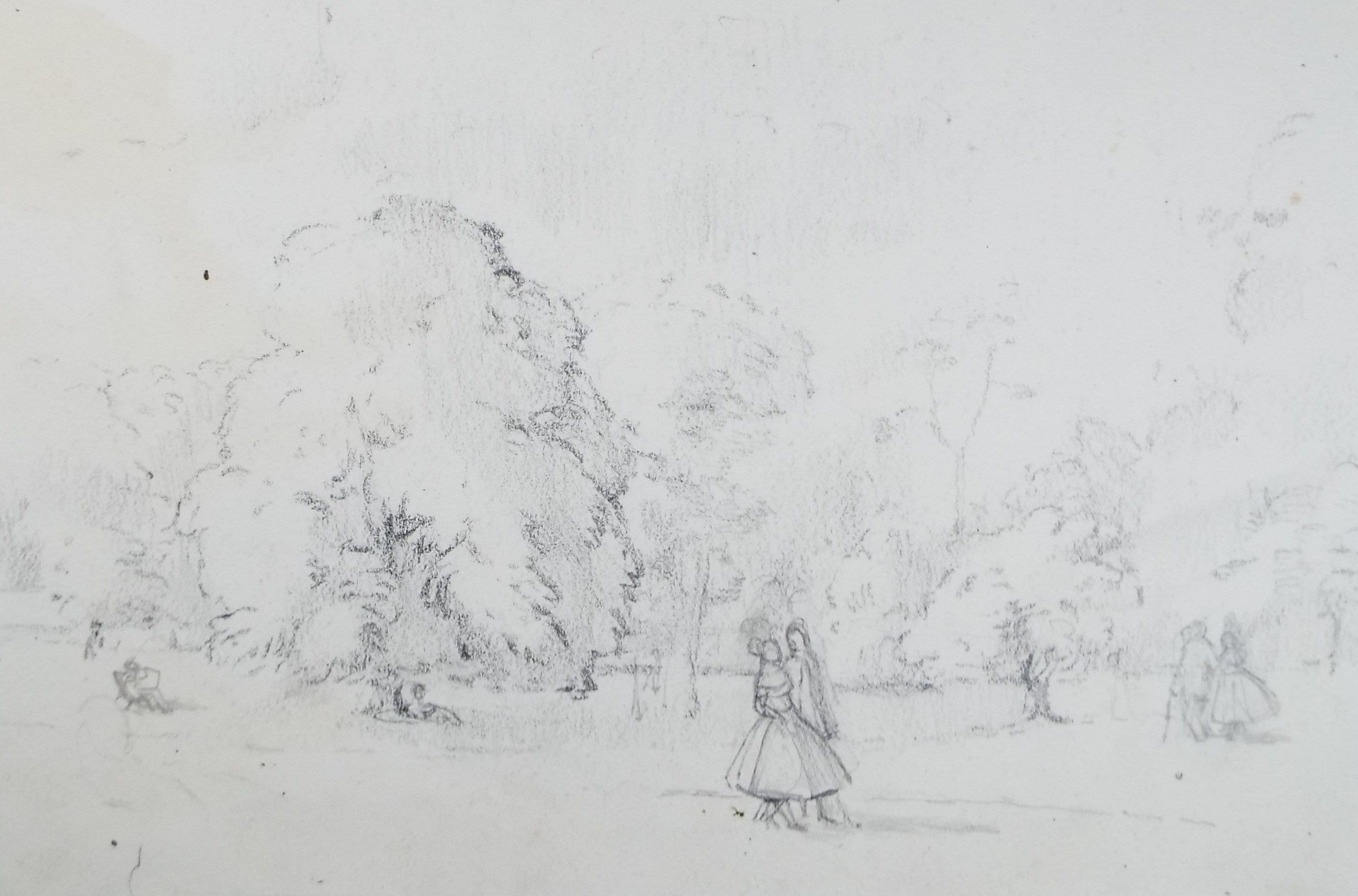 Original Pencil drawing, 'Figures in a Landscape, circa 1950's, Hilda Burford (1887-1957)