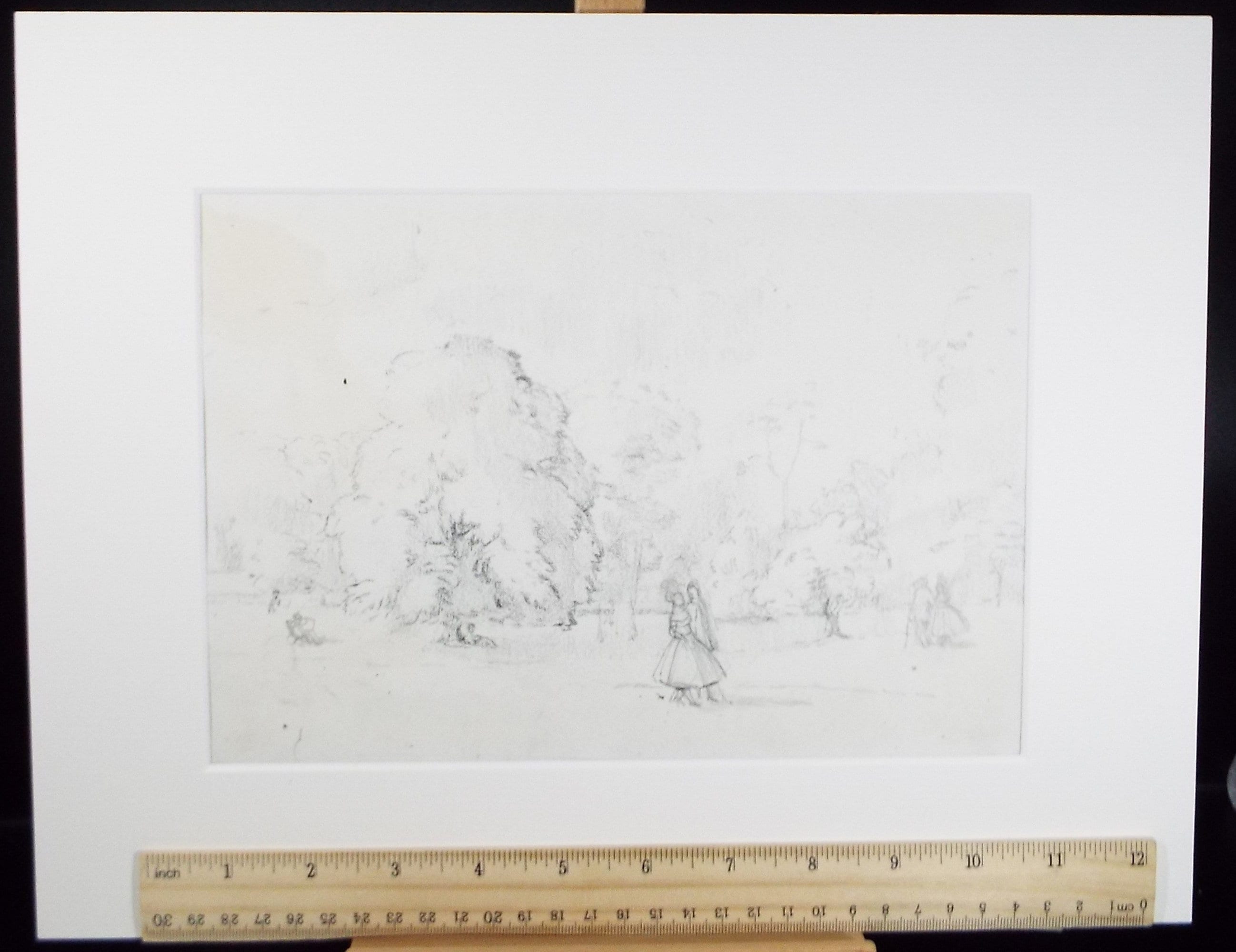 Original Pencil drawing, 'Figures in a Landscape, circa 1950's, Hilda Burford (1887-1957)