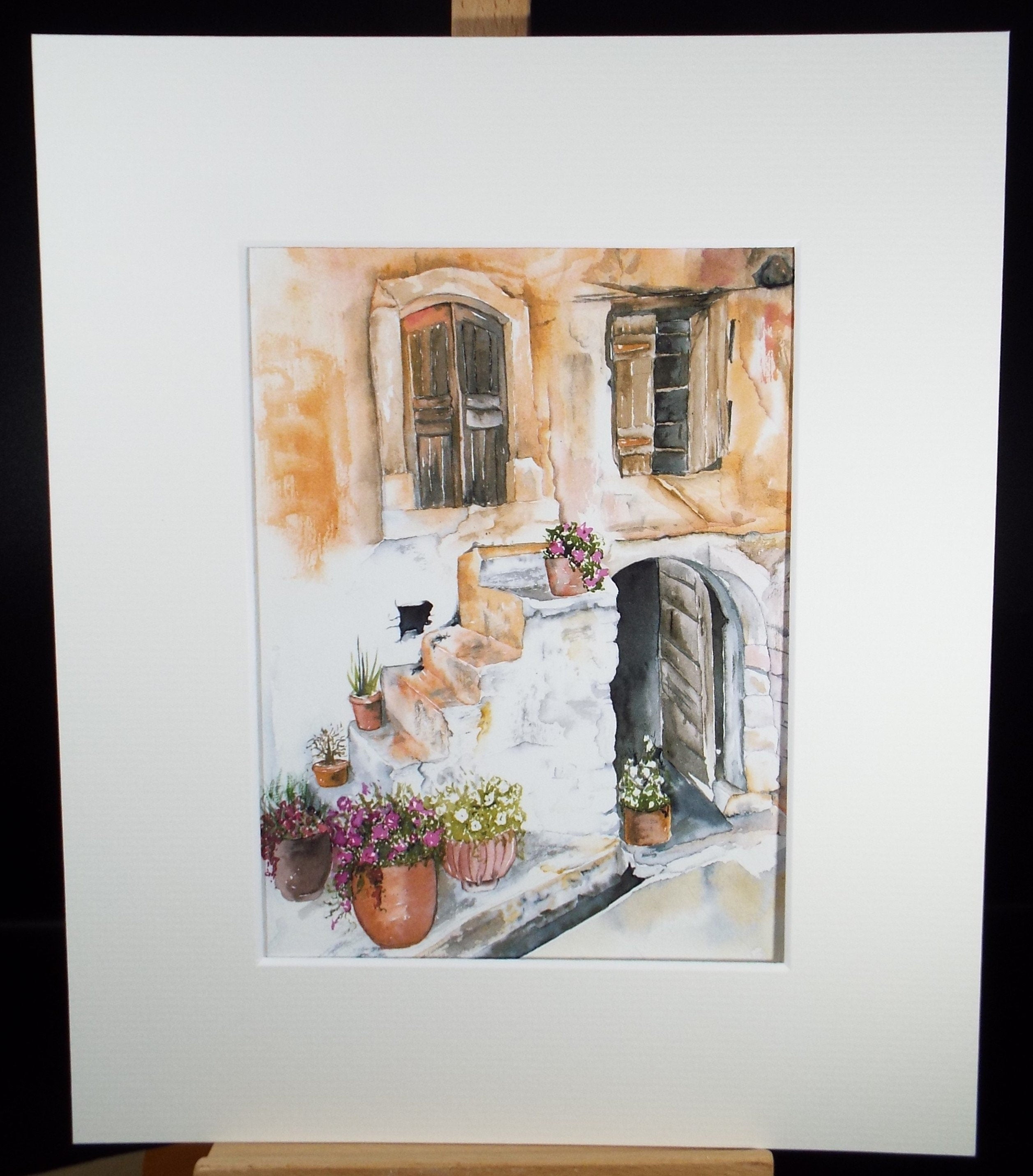 Original Watercolour on Paper, 'Village house with pots', dated 2002, signed Blanche