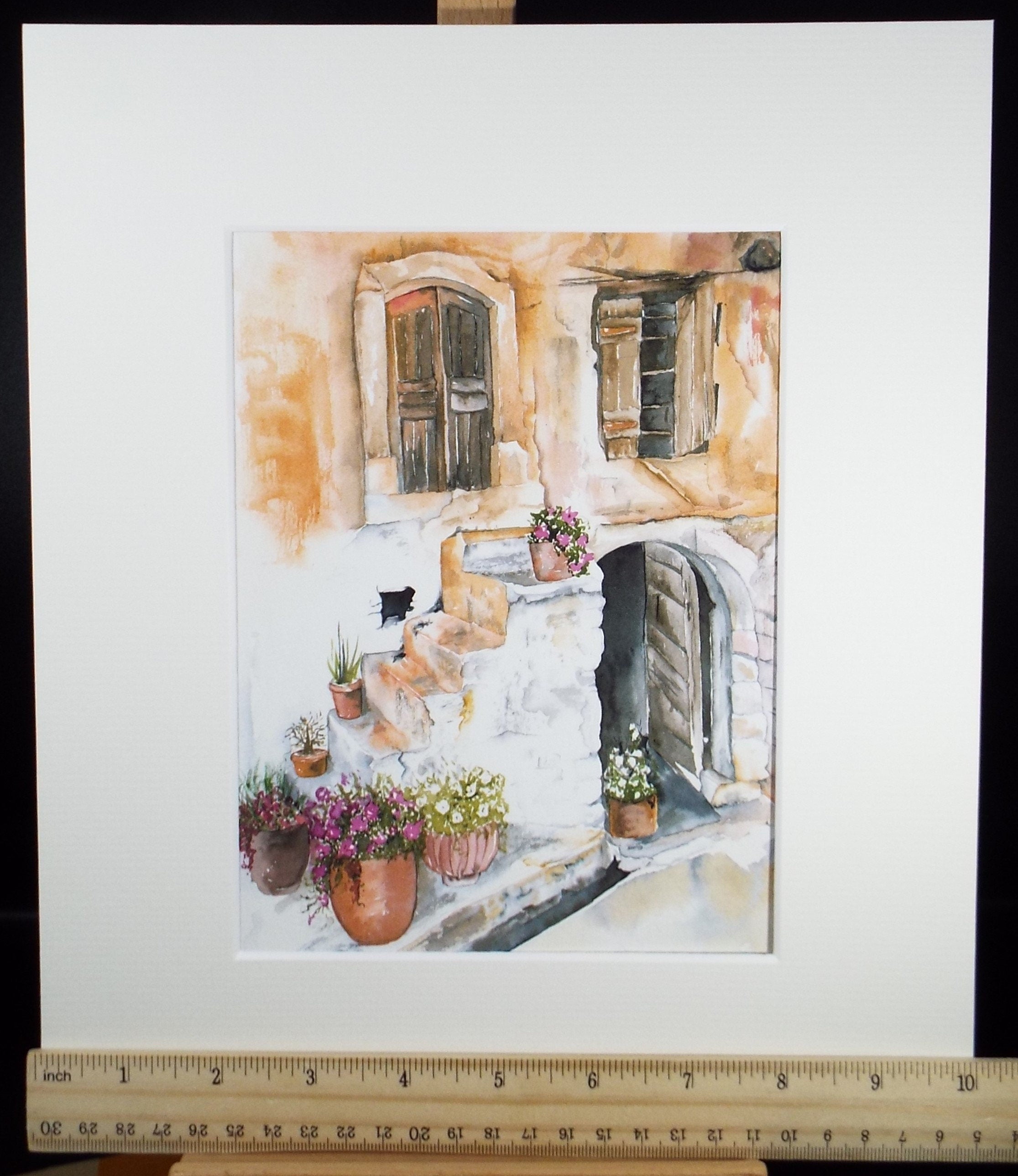 Original Watercolour on Paper, 'Village house with pots', dated 2002, signed Blanche