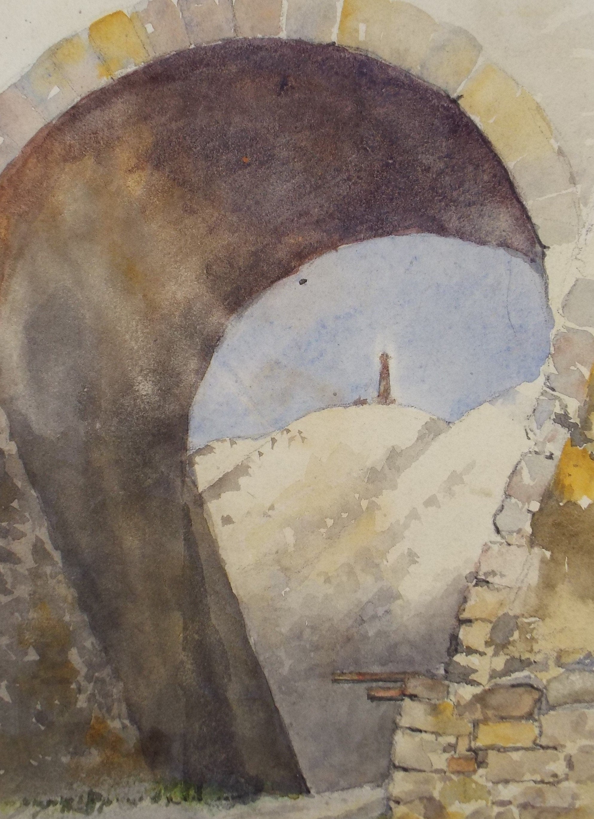 Original Watercolour, 'Through the Archway', Circa 1940's , Hilda Burford (1887-1957)