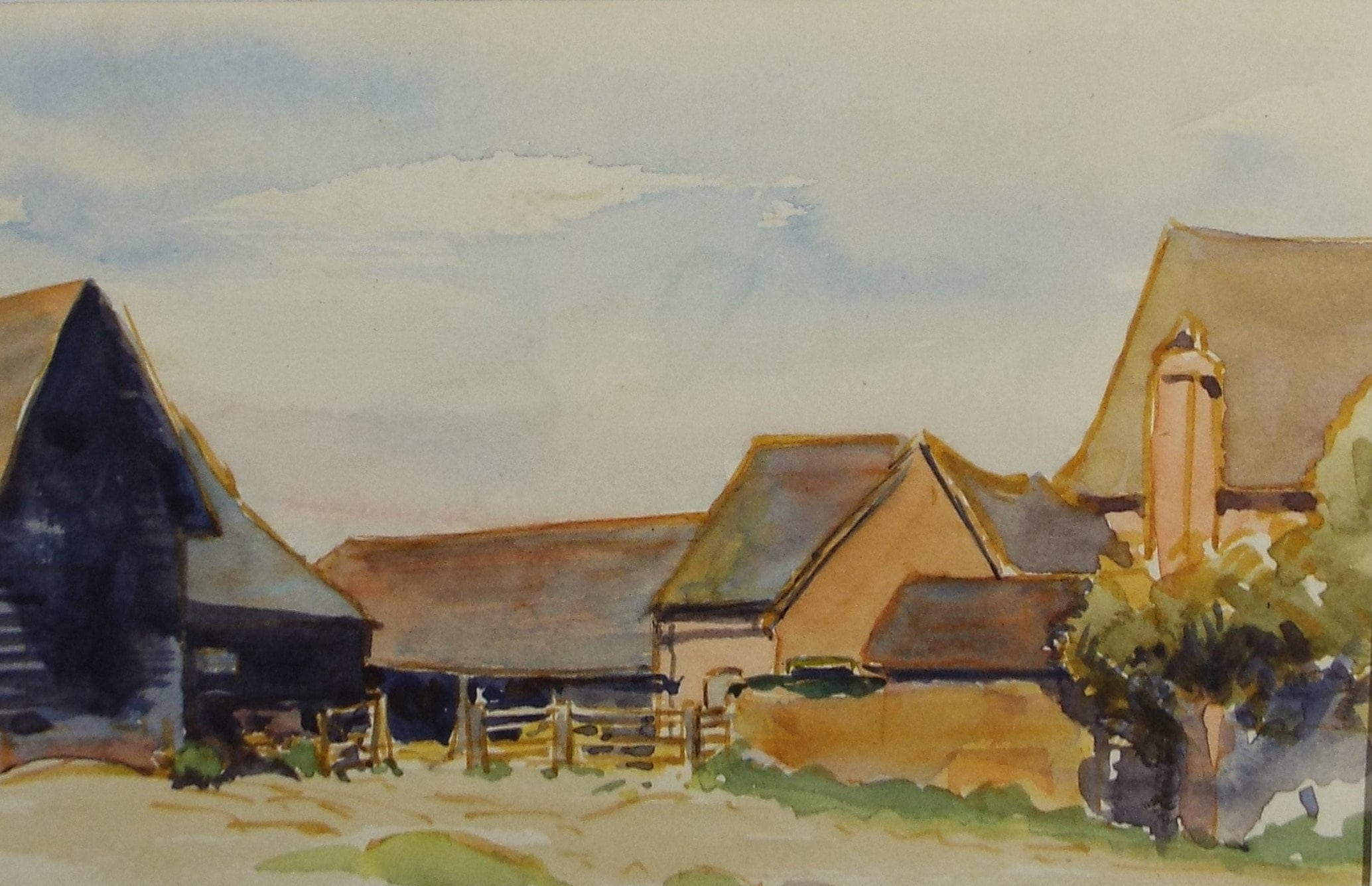 Original Watercolour, 'The Farmstead', Circa 1940's, Hilda Burford (1887-1957)