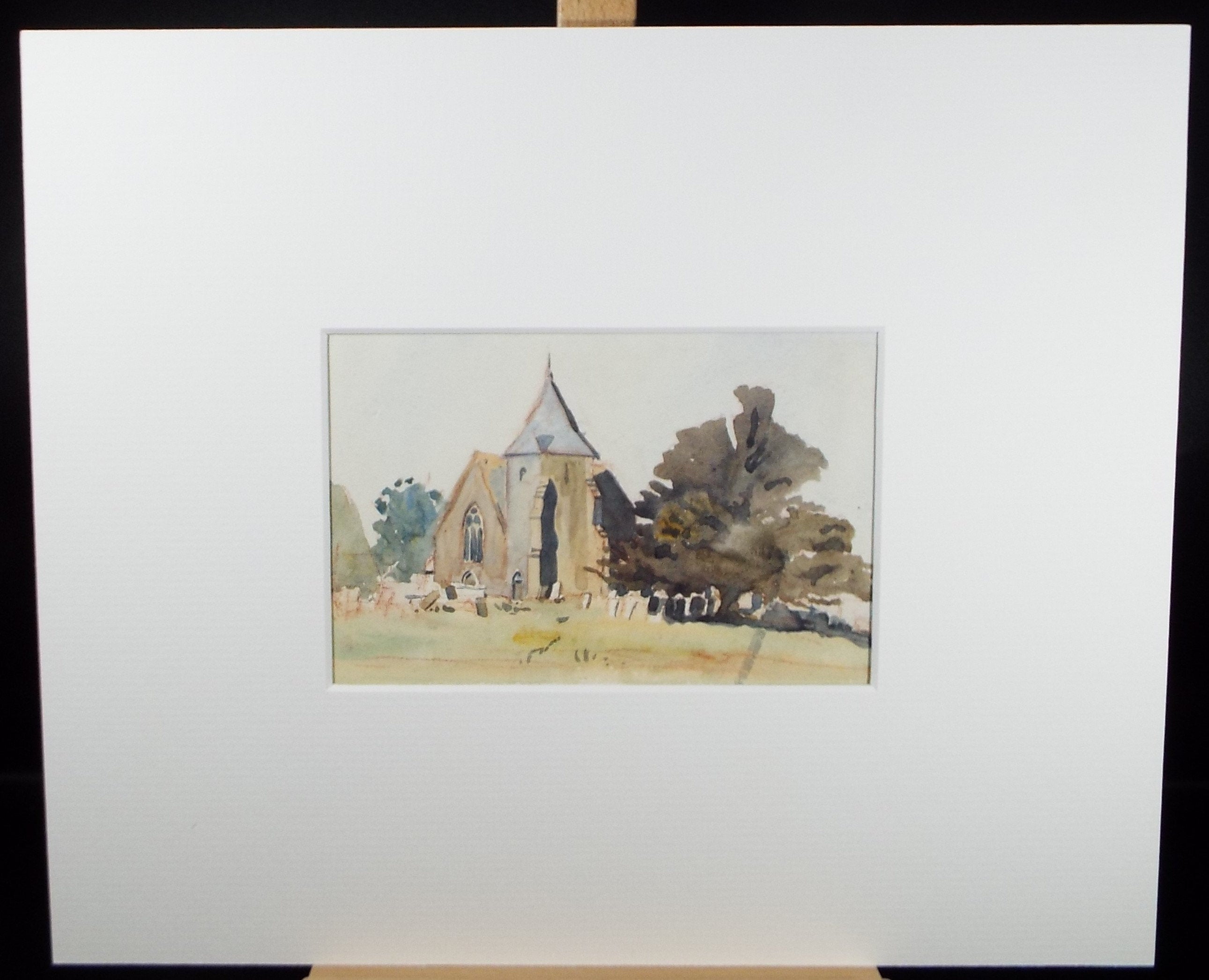 Original Watercolour, 'Church & Church Yard', c1950, Hilda Burford (1997-1957)