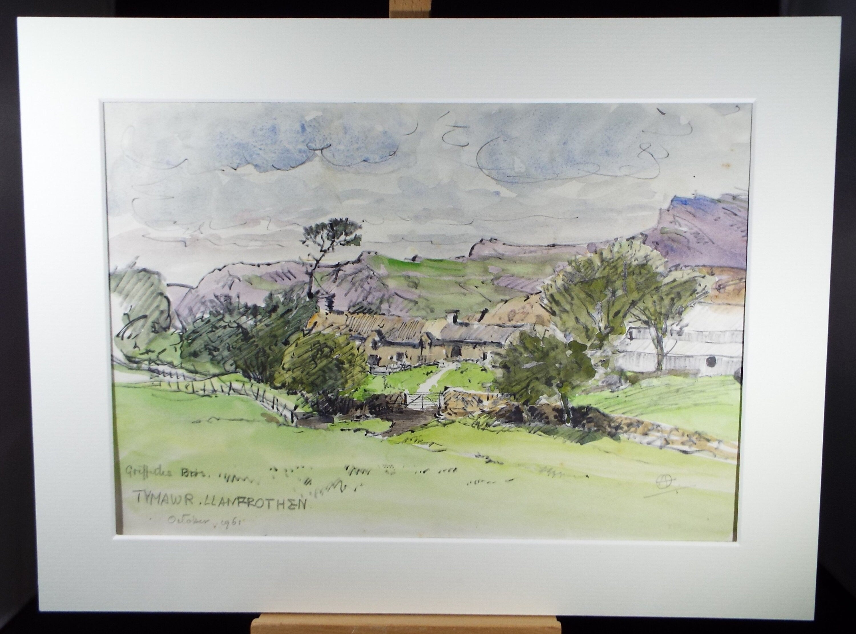 Original Watercolour & Charcoal , 'Farm Buildings - Tymawr Llanfrothen', Dated 1961, Artist Unknown