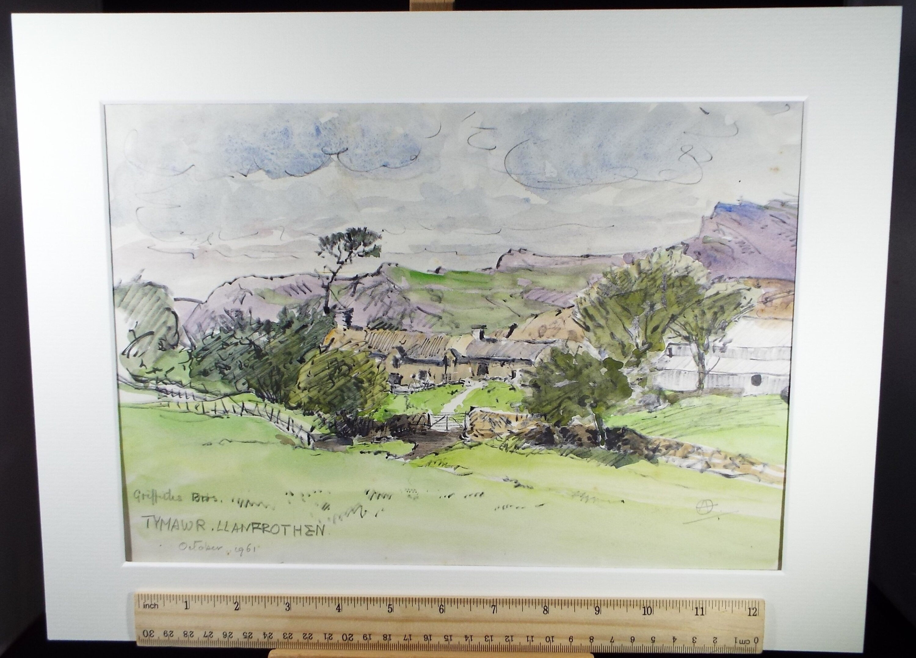 Original Watercolour & Charcoal , 'Farm Buildings - Tymawr Llanfrothen', Dated 1961, Artist Unknown