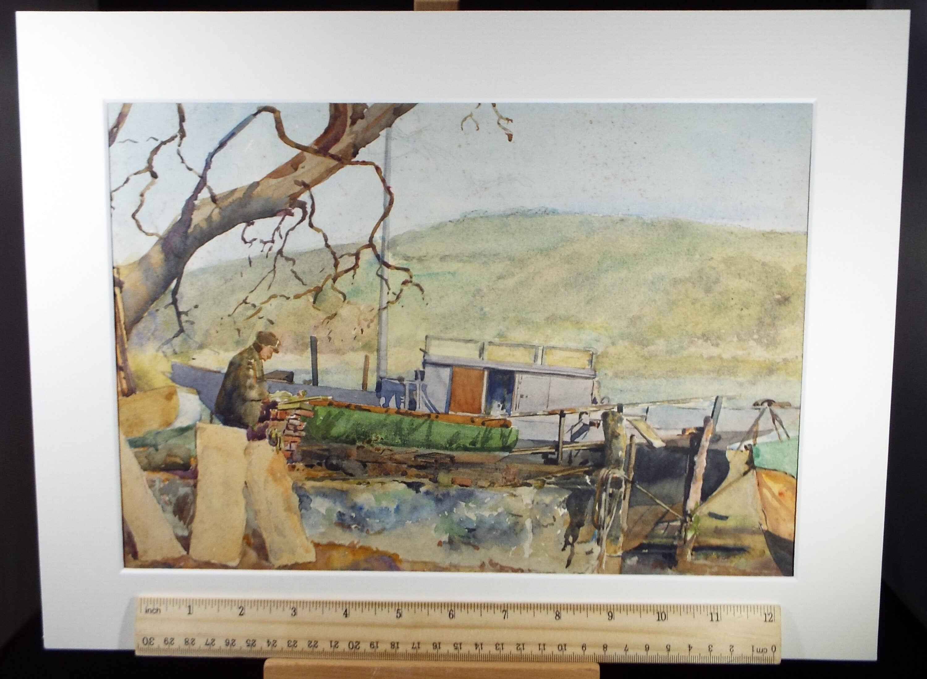 Original Watercolour 'Landing Stage with Figure' dated 1929, Hilda Burford (1887-1957)