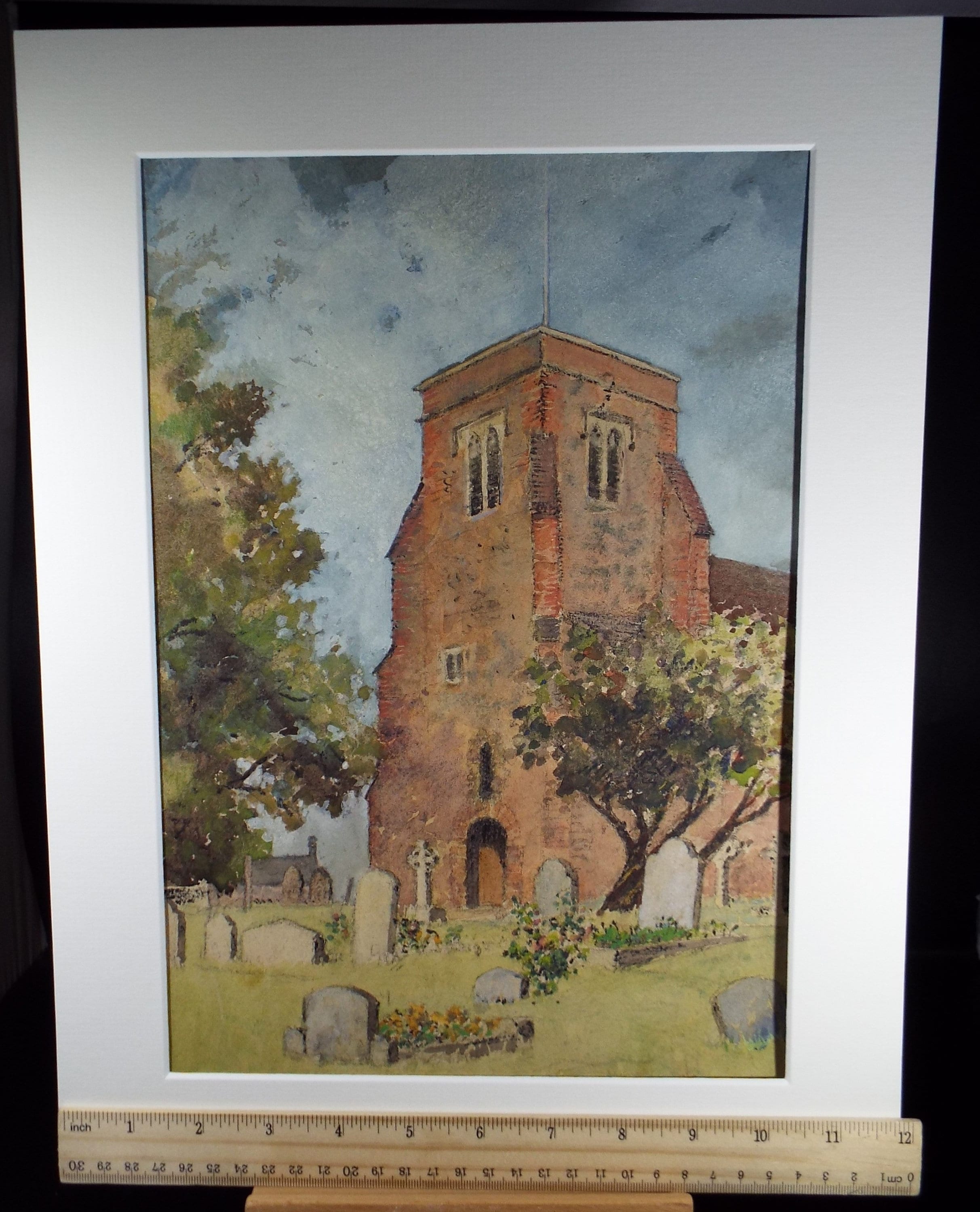 Original Watercolour, 'Church Study', c1940, Hilda Burford (1997-1957)