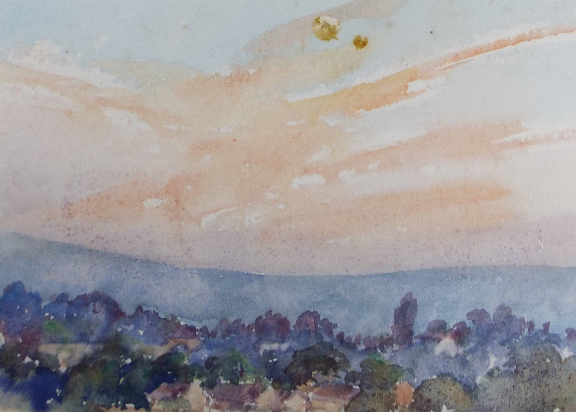 Original Watercolour on Paper, 'Village at Sunset, circa 1930's, Hilda Burford (1887-1957)