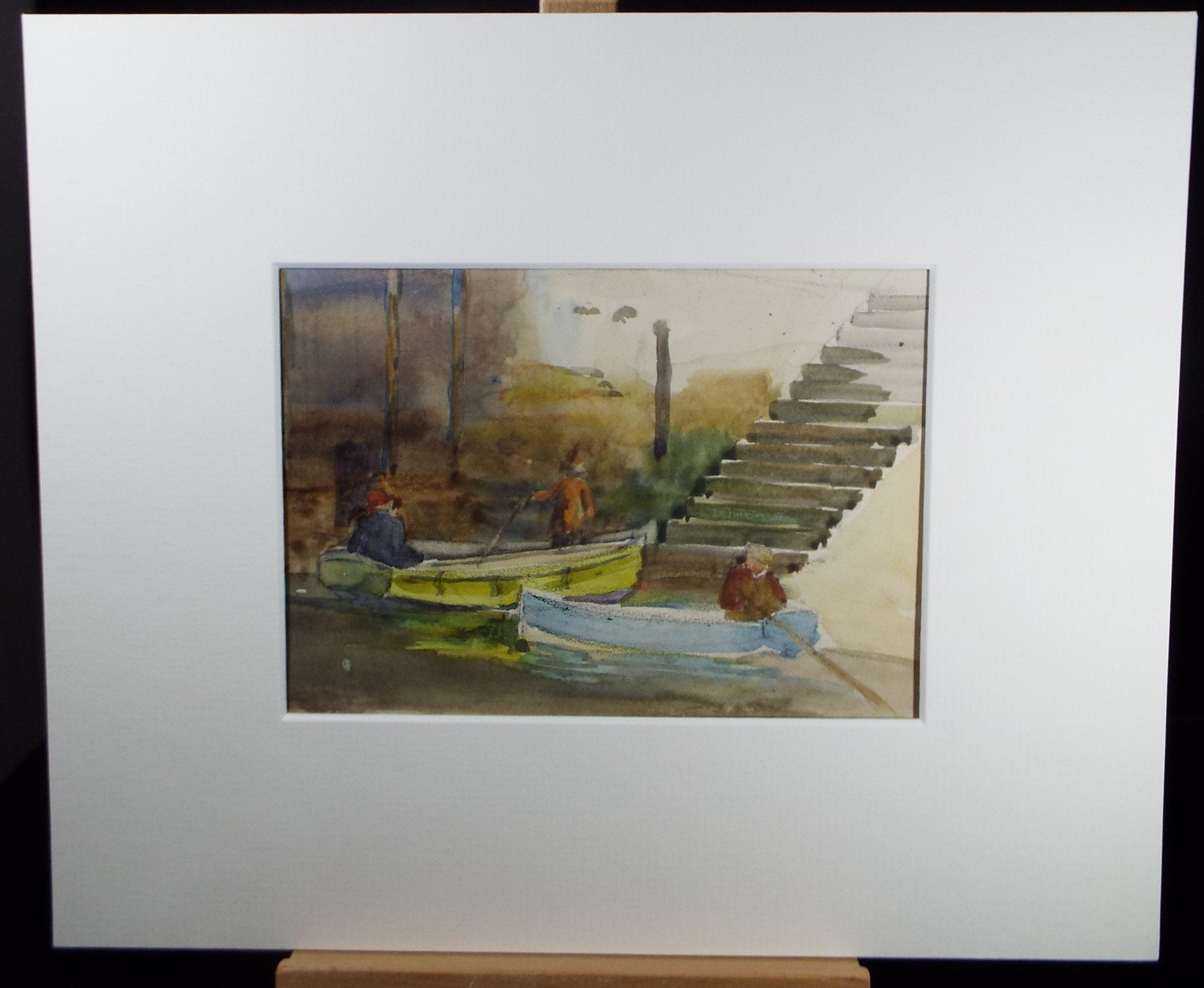 Original Watercolour, 'Loo Fishermen', circa 1940's, Hilda Burford (1887-1957)