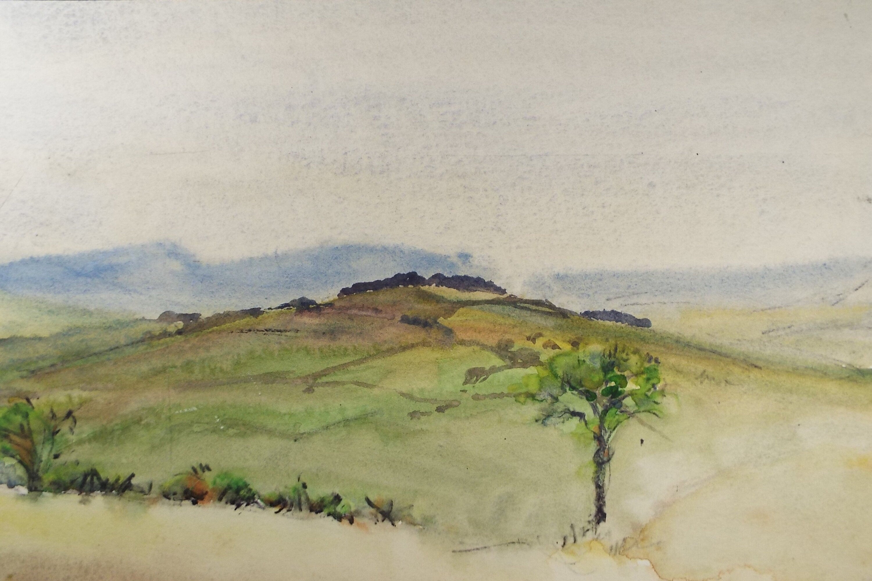 Original Watercolour, 'Hilly landscape', c1940, Hilda Burford (1887-1957)