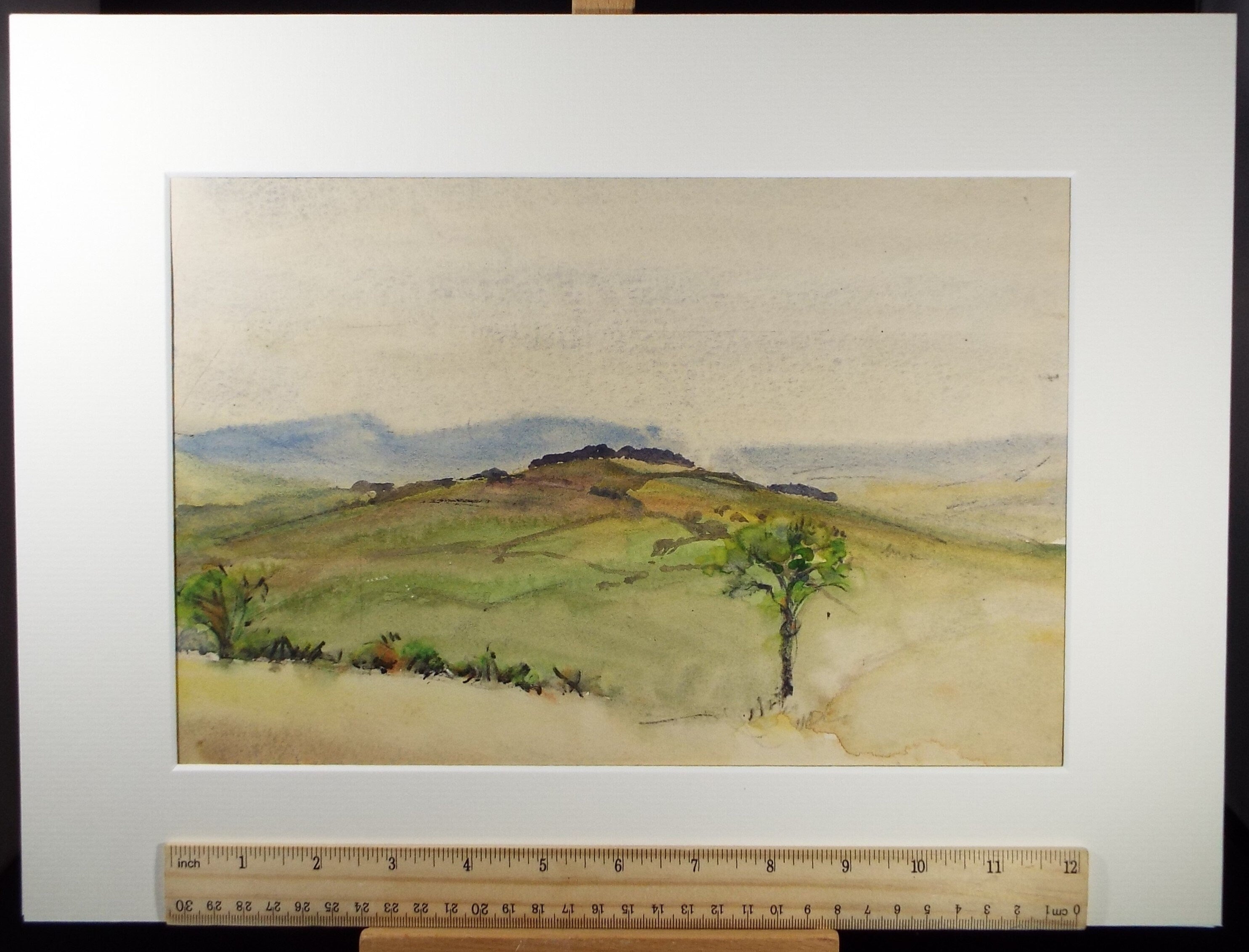 Original Watercolour, 'Hilly landscape', c1940, Hilda Burford (1887-1957)