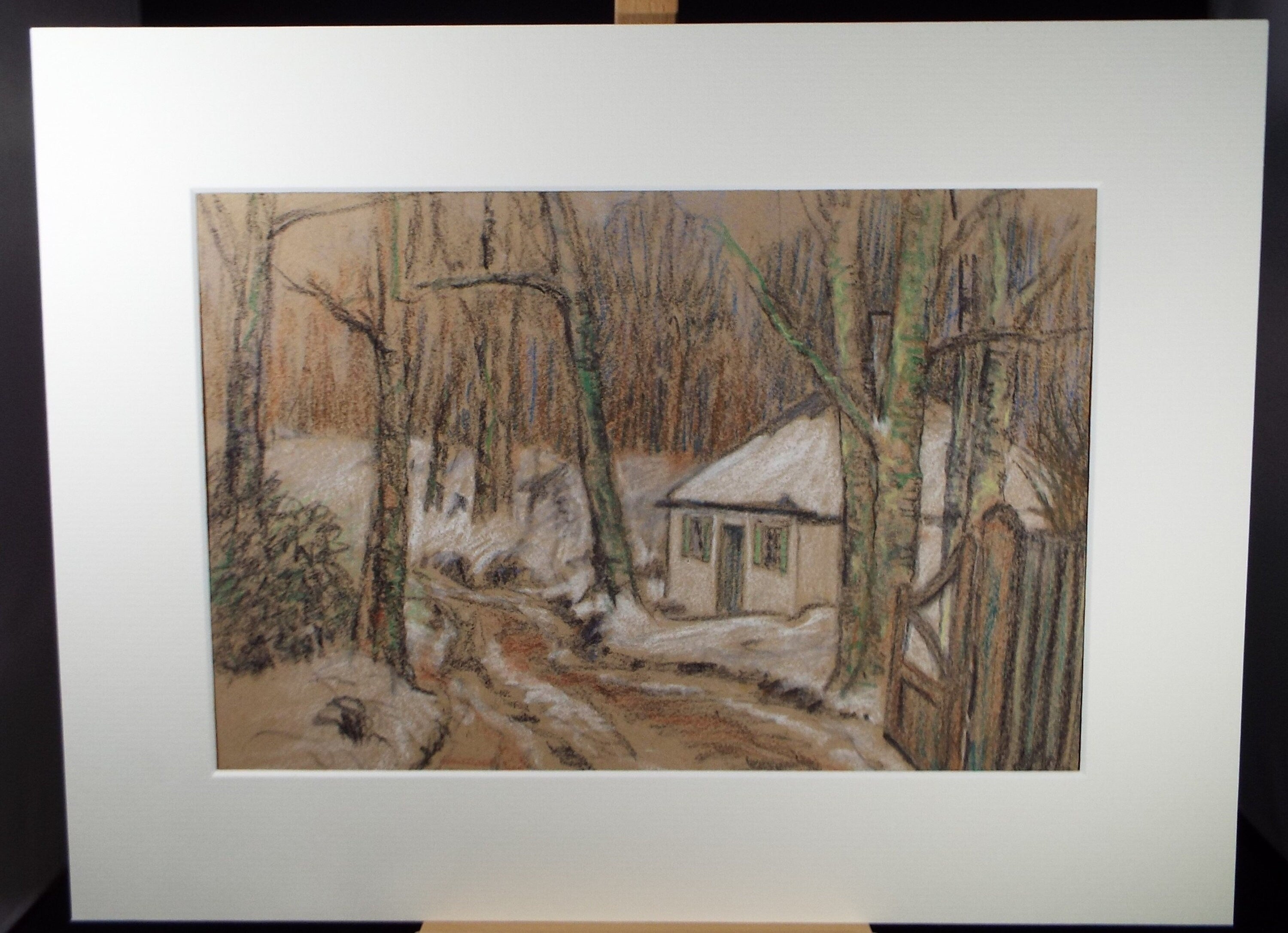 Original Pastel on Paper, 'Cottage in the Woods', circa 1940's, Hilda Burford (1887-1957)