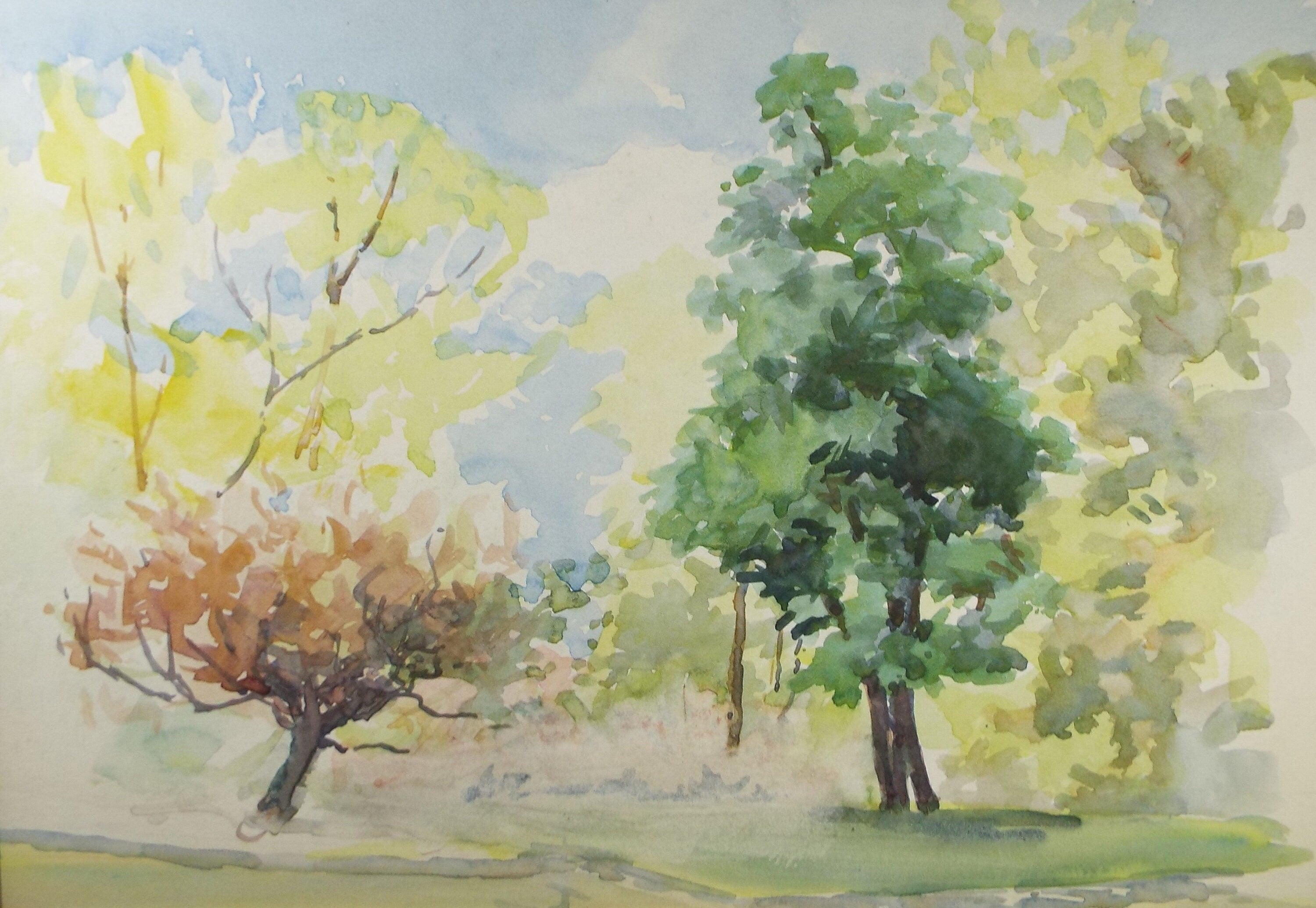 Original Watercolour, 'Trees in Springtime', c1940, Hilda Burford (1887-1957)