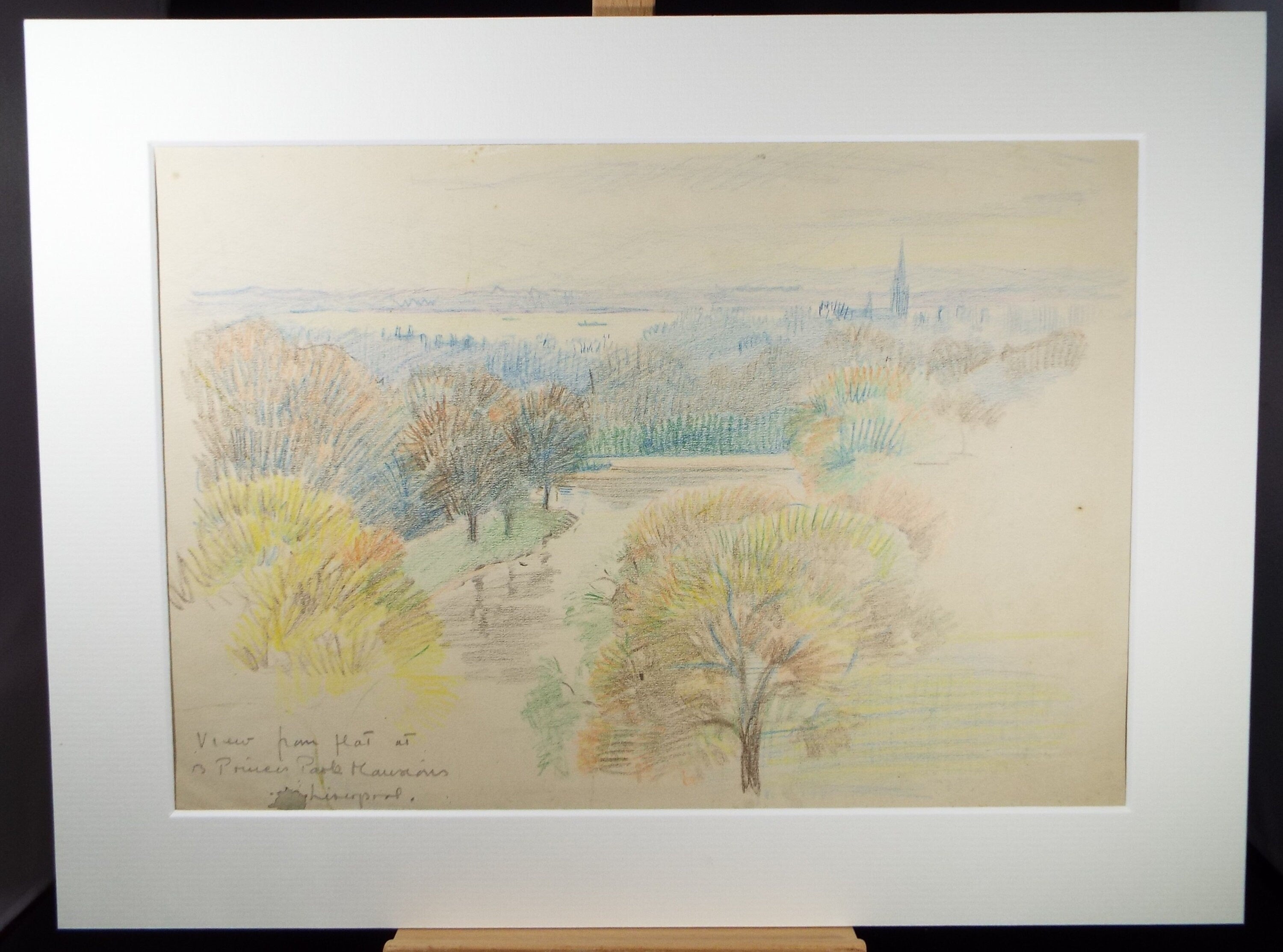 Original Coloured Pencil 'View from Flat - Liverpool, Circa 1940's , Hilda Burford (1887-1957)