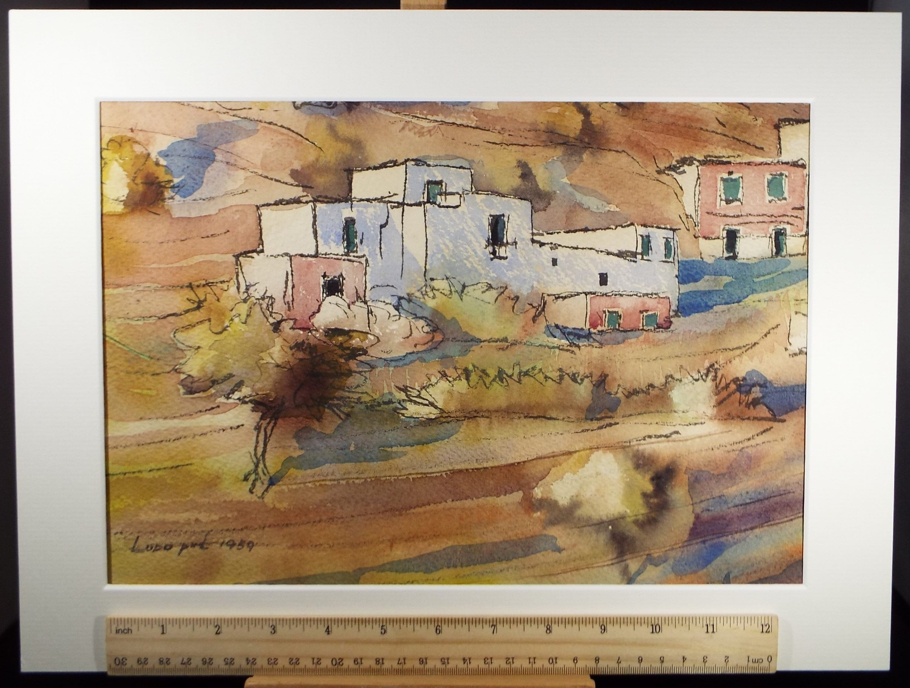 Original Watercolour, 'Greek Island', Dated 1959, Artist Unknown