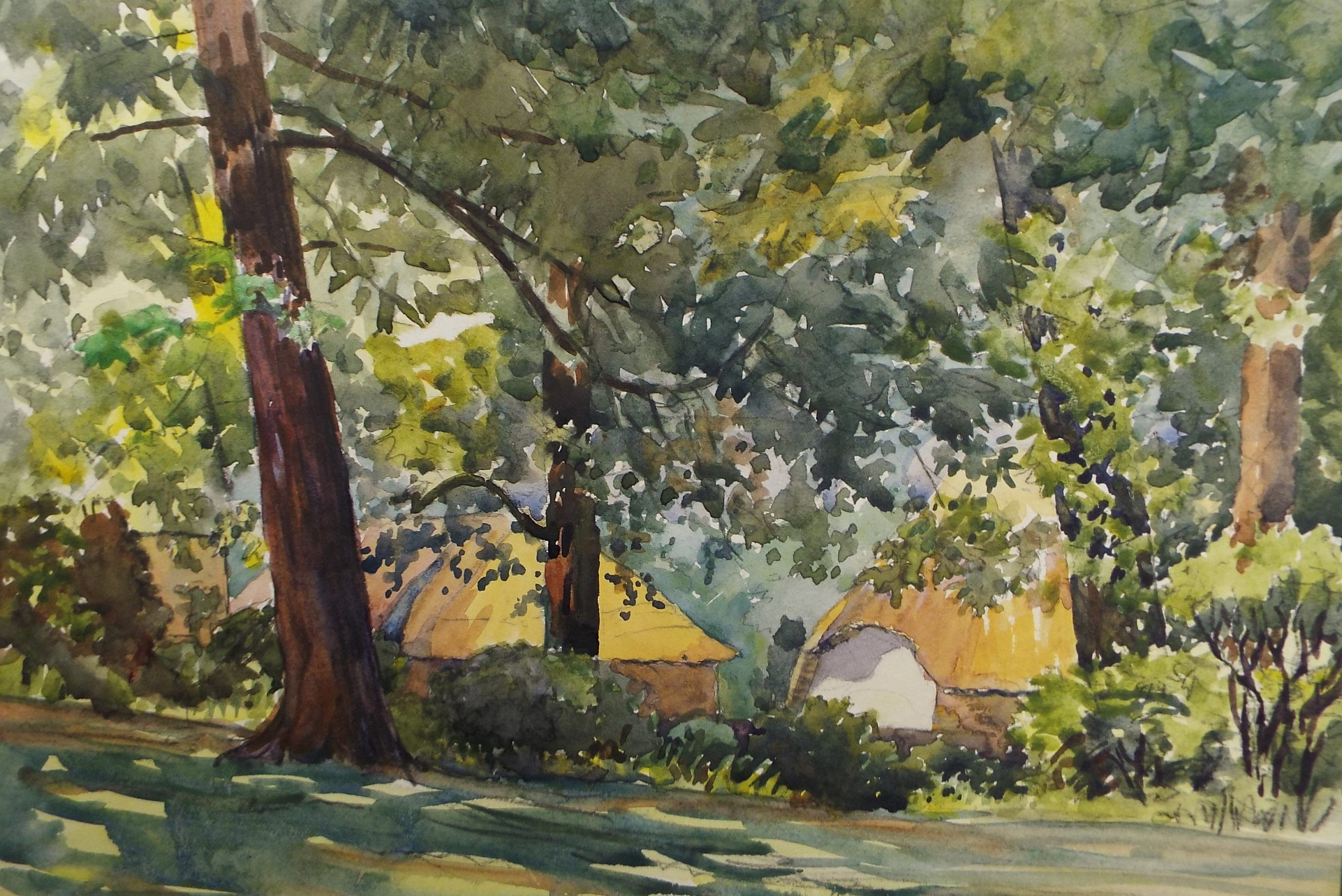 Original Watercolour, 'Trees in Spring Time', Circa 1950's , Hilda Burford (1887-1957)