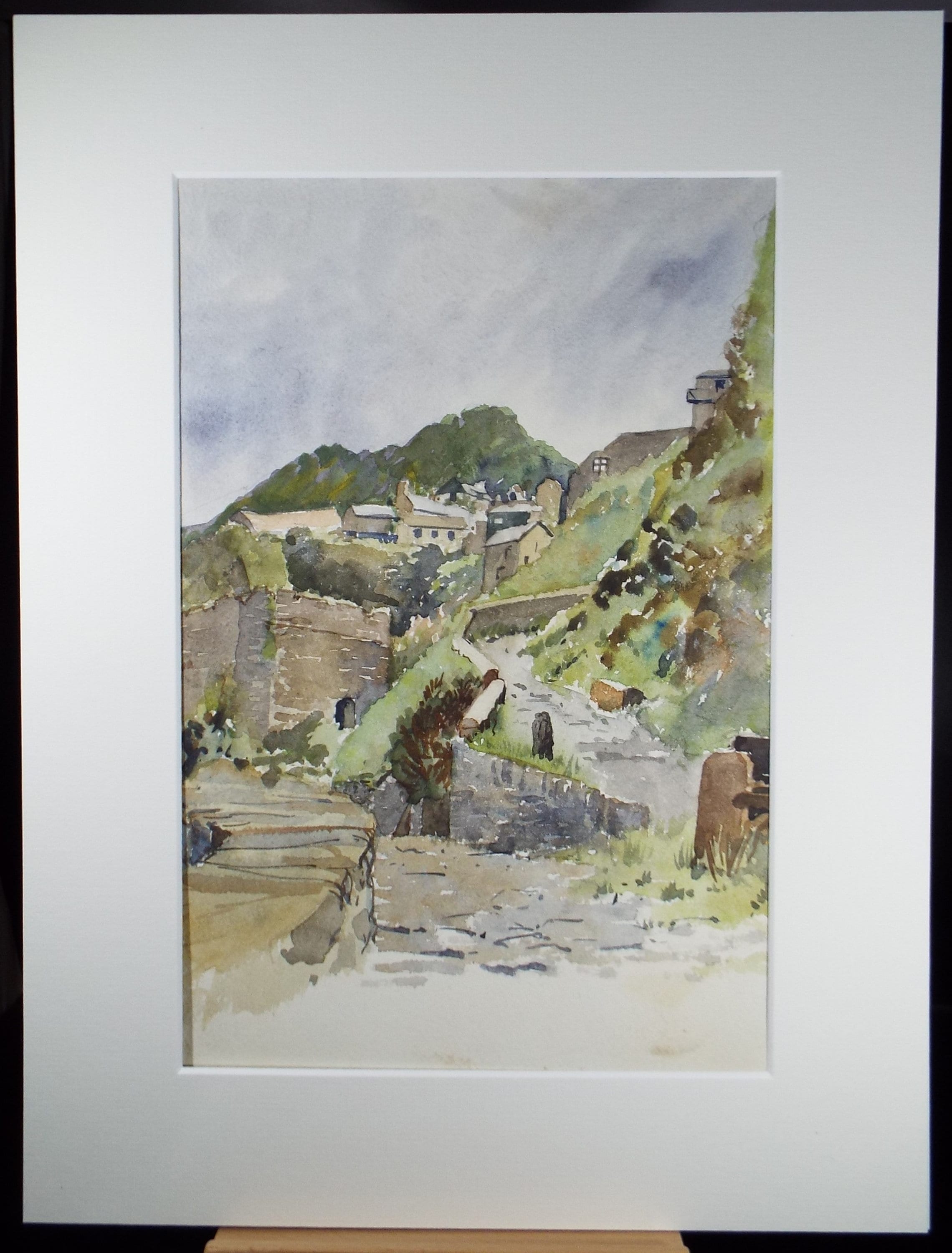 Original Watercolour, 'Village above the River', Circa 1950's , Hilda Burford (1887-1957)