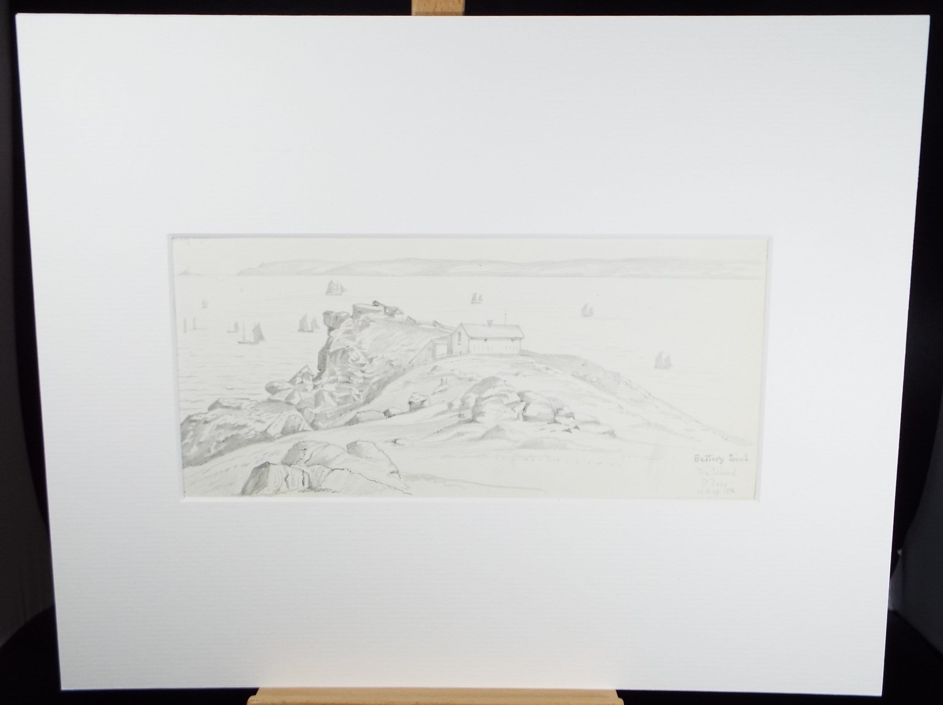 Original Pencil Drawing, 'The Island, St Ives' dated 1888, Artist unknown