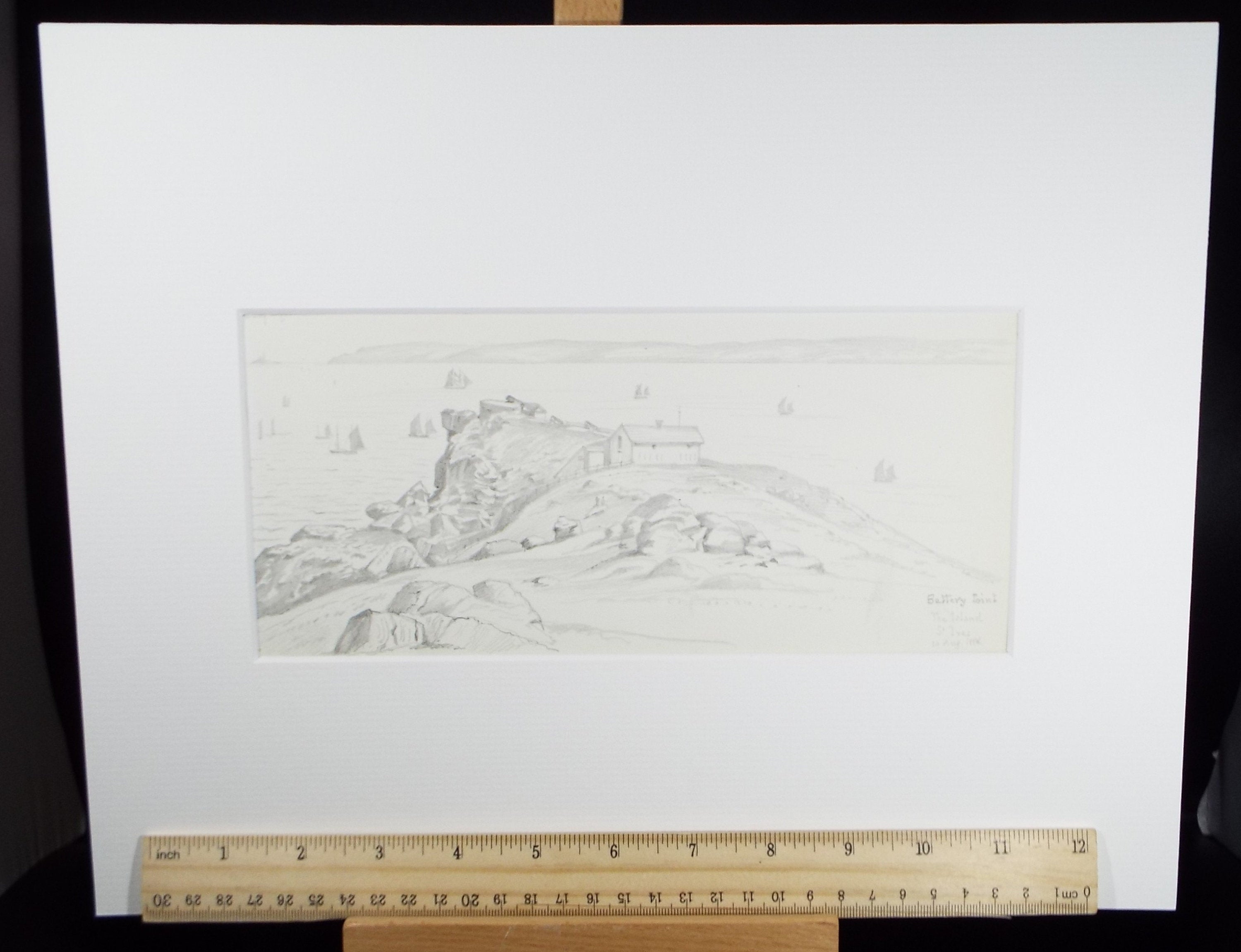 Original Pencil Drawing, 'The Island, St Ives' dated 1888, Artist unknown