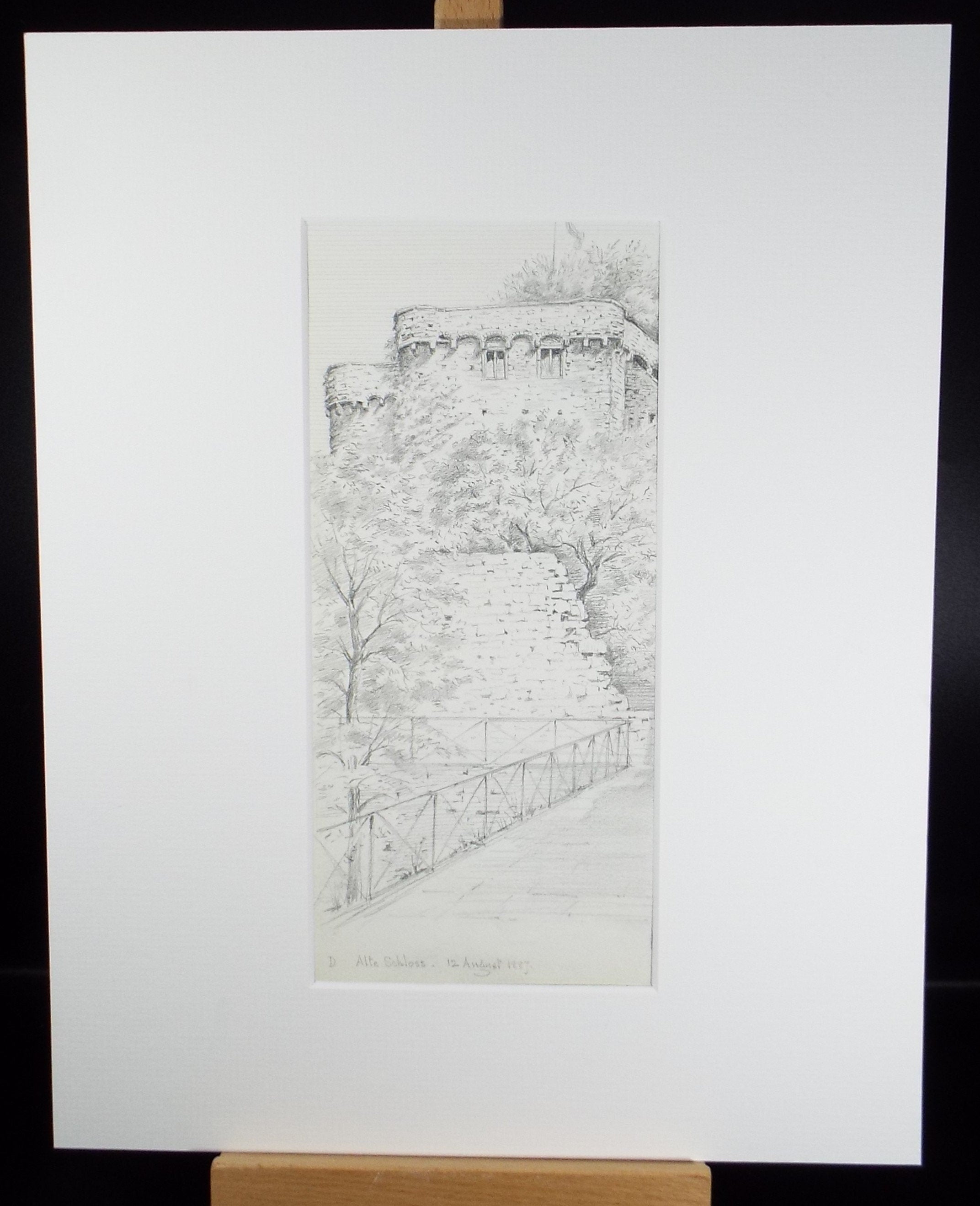 Original Pencil Drawing, 'Alte Schloss', dated 1887, Artist unknown