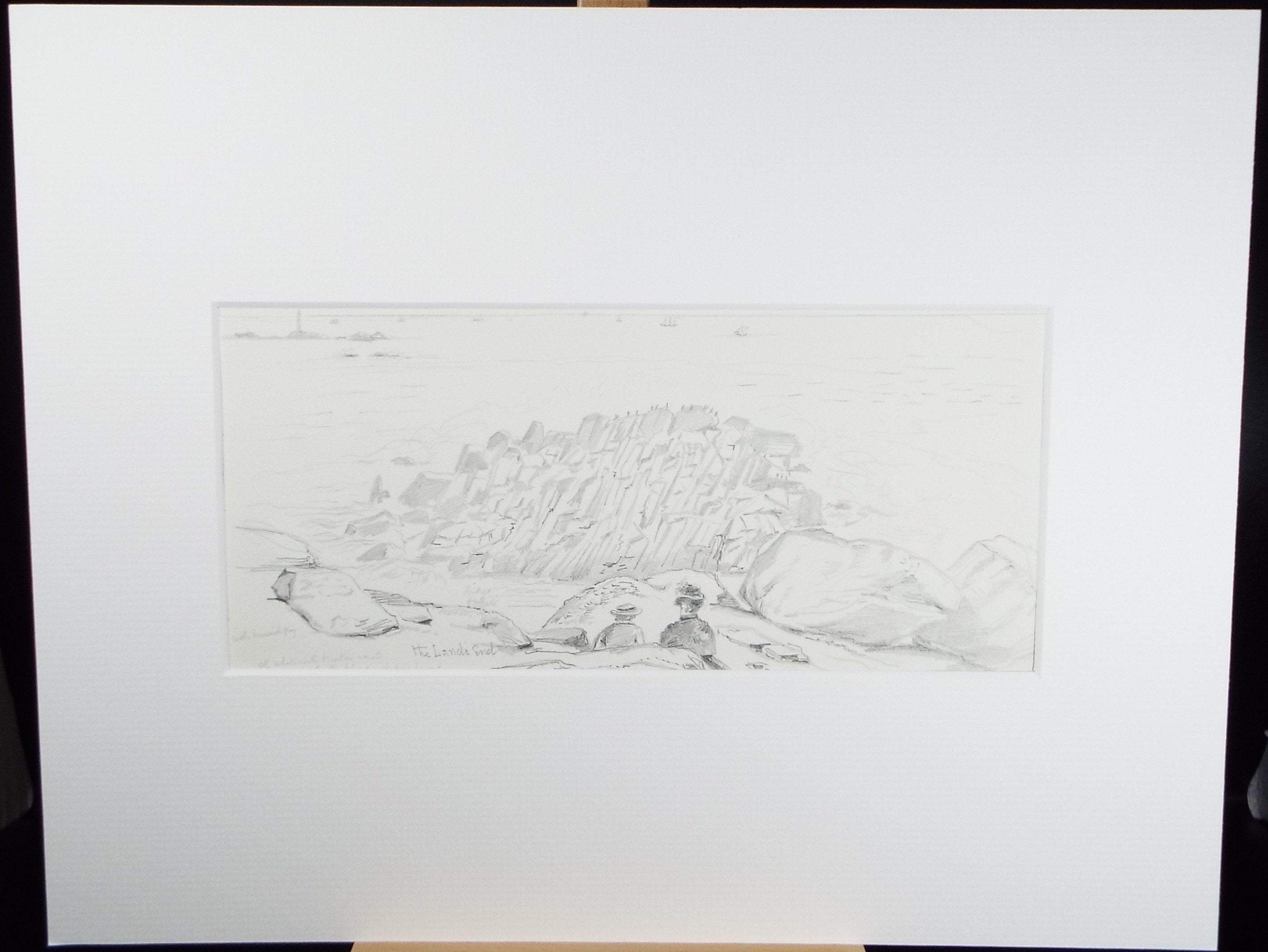 Original Pencil Drawing, 'Land's End' dated 1886, Artist unknown