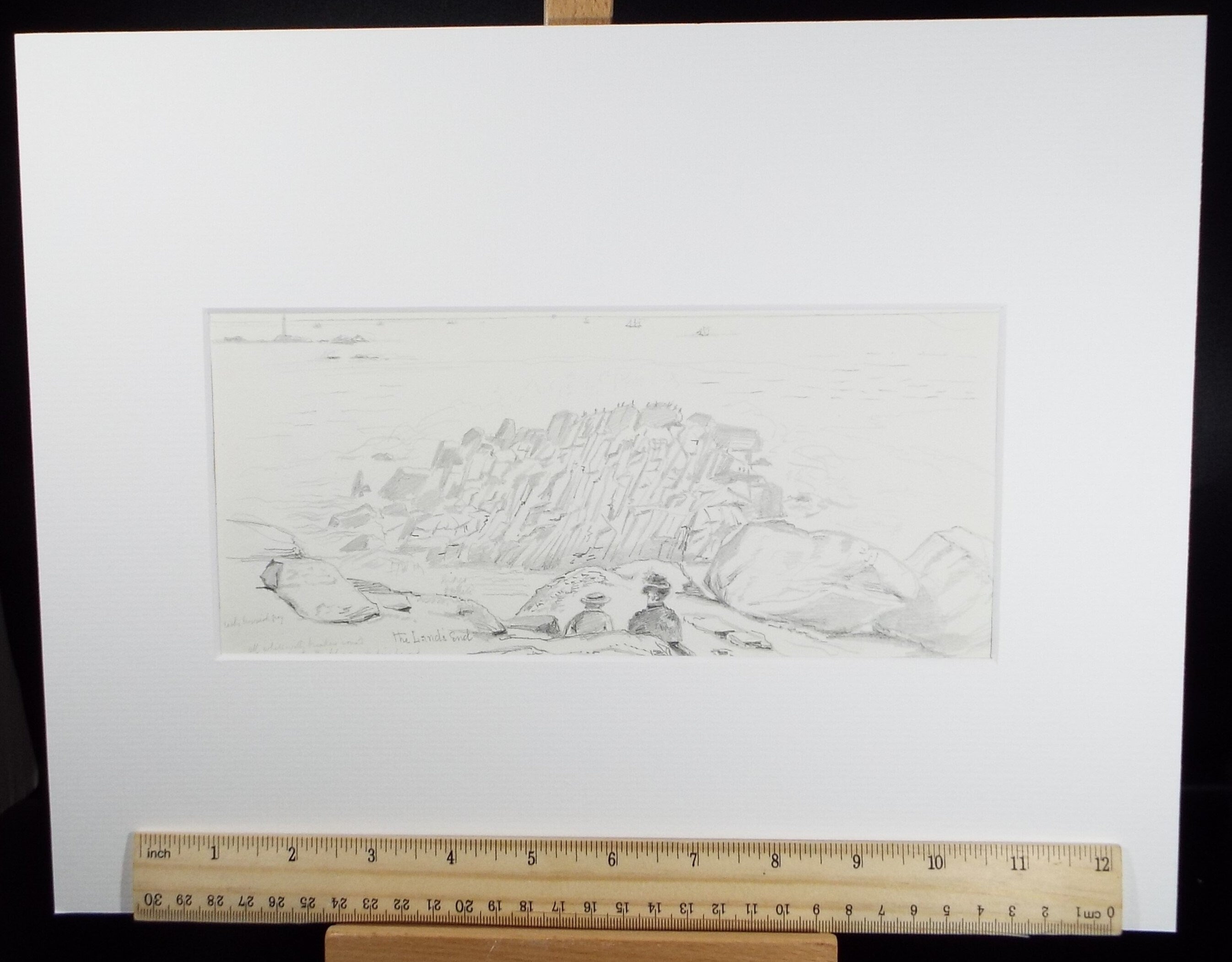 Original Pencil Drawing, 'Land's End' dated 1886, Artist unknown