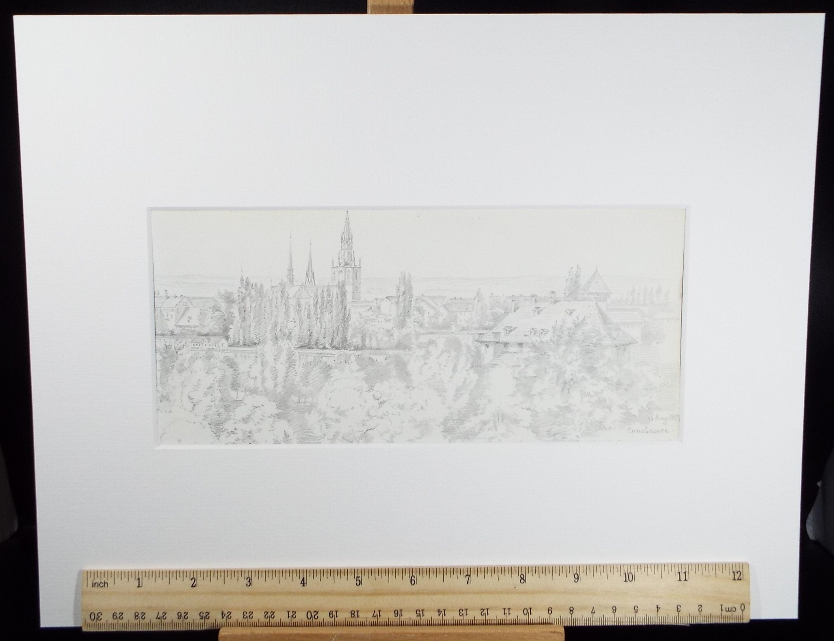 Original Pencil Drawing, 'Constance (Konstanz)', dated 1887, Artist unknown