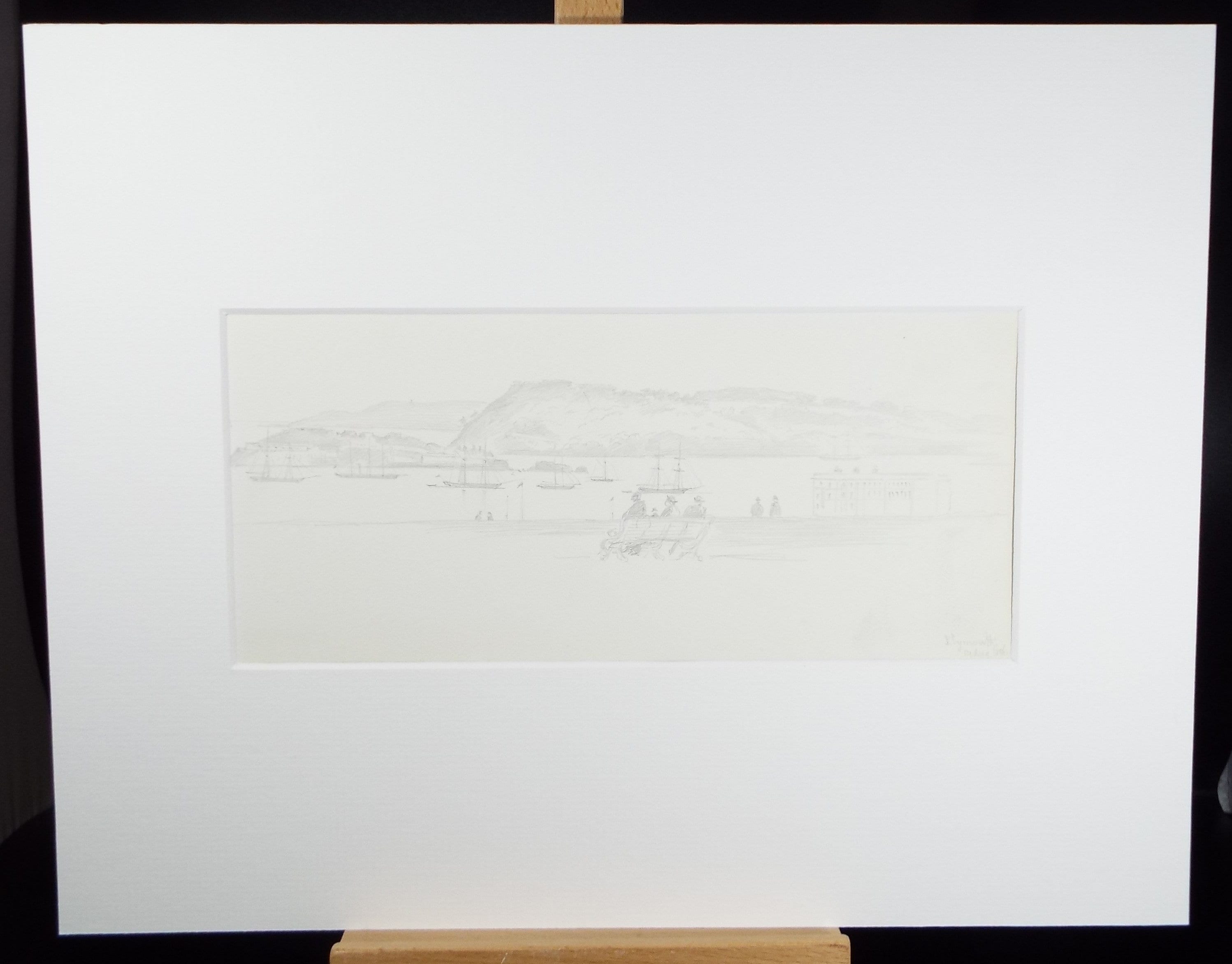 Original Pencil Drawing, 'Plymouth', dated 1886, Artist unknown