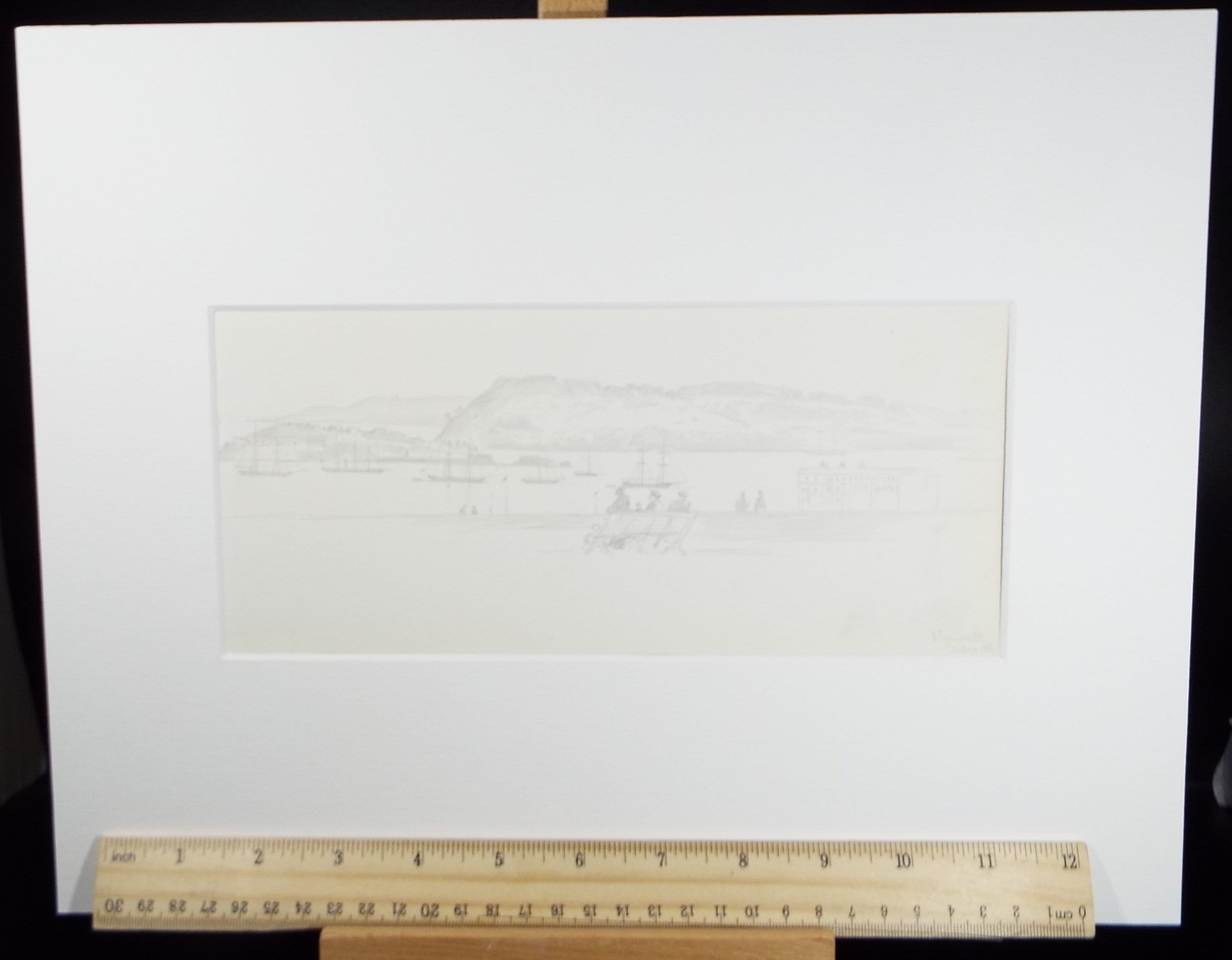 Original Pencil Drawing, 'Plymouth', dated 1886, Artist unknown